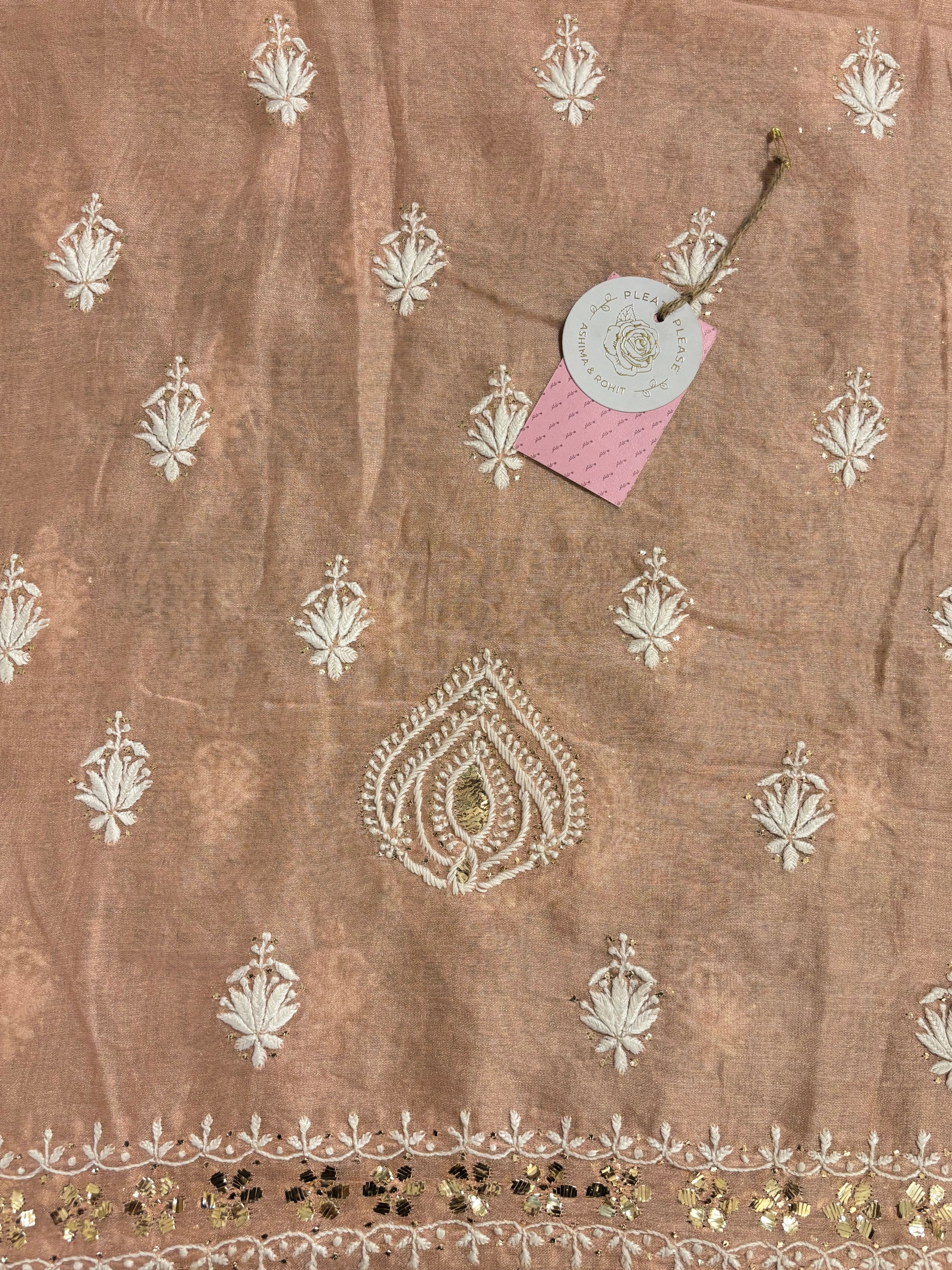 Peach Tissue Chikankari Mukaish kurta Dupatta set