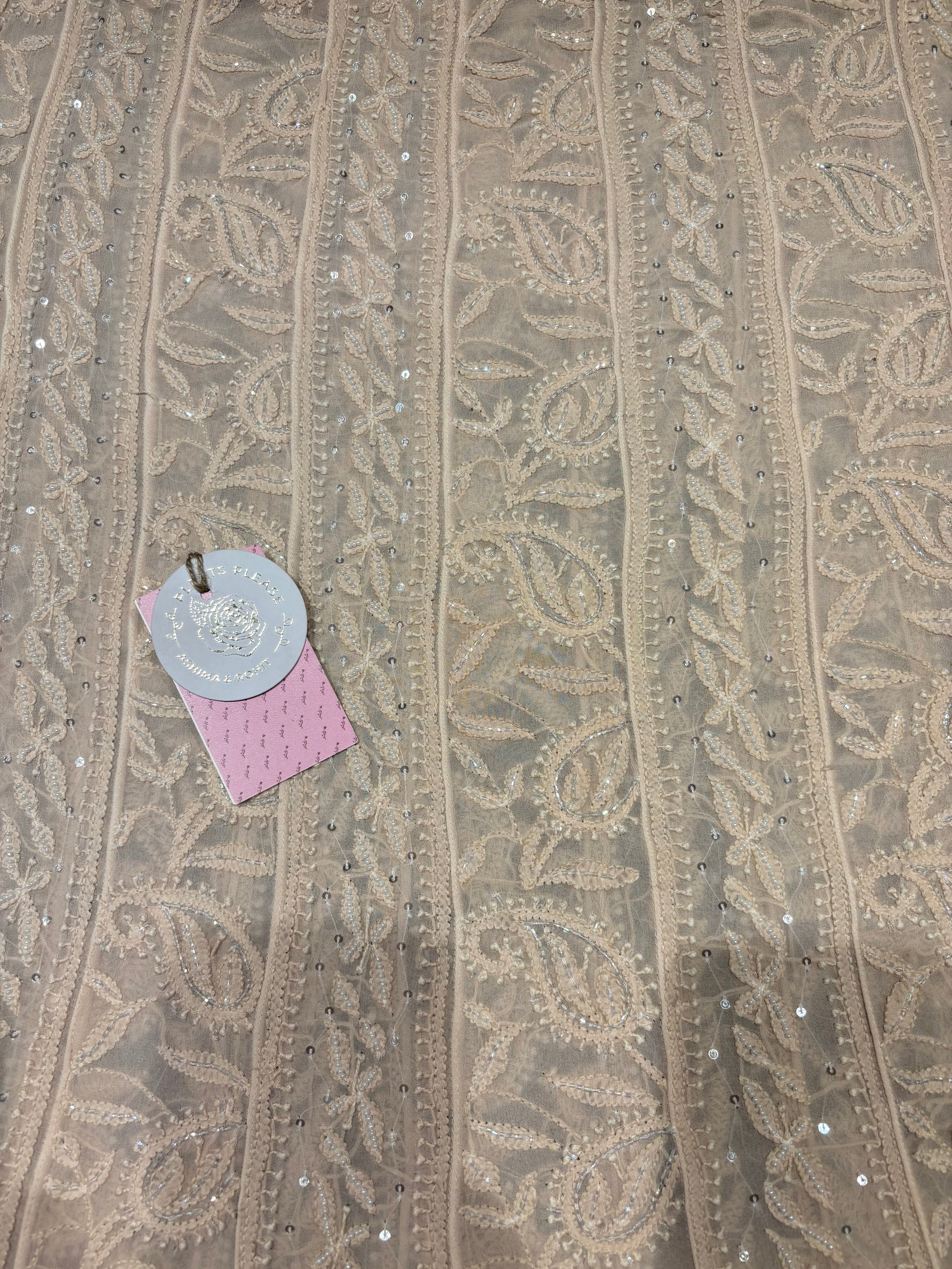 Dusty Peach Georgette Chikankari Anarkali & Dupatta Set