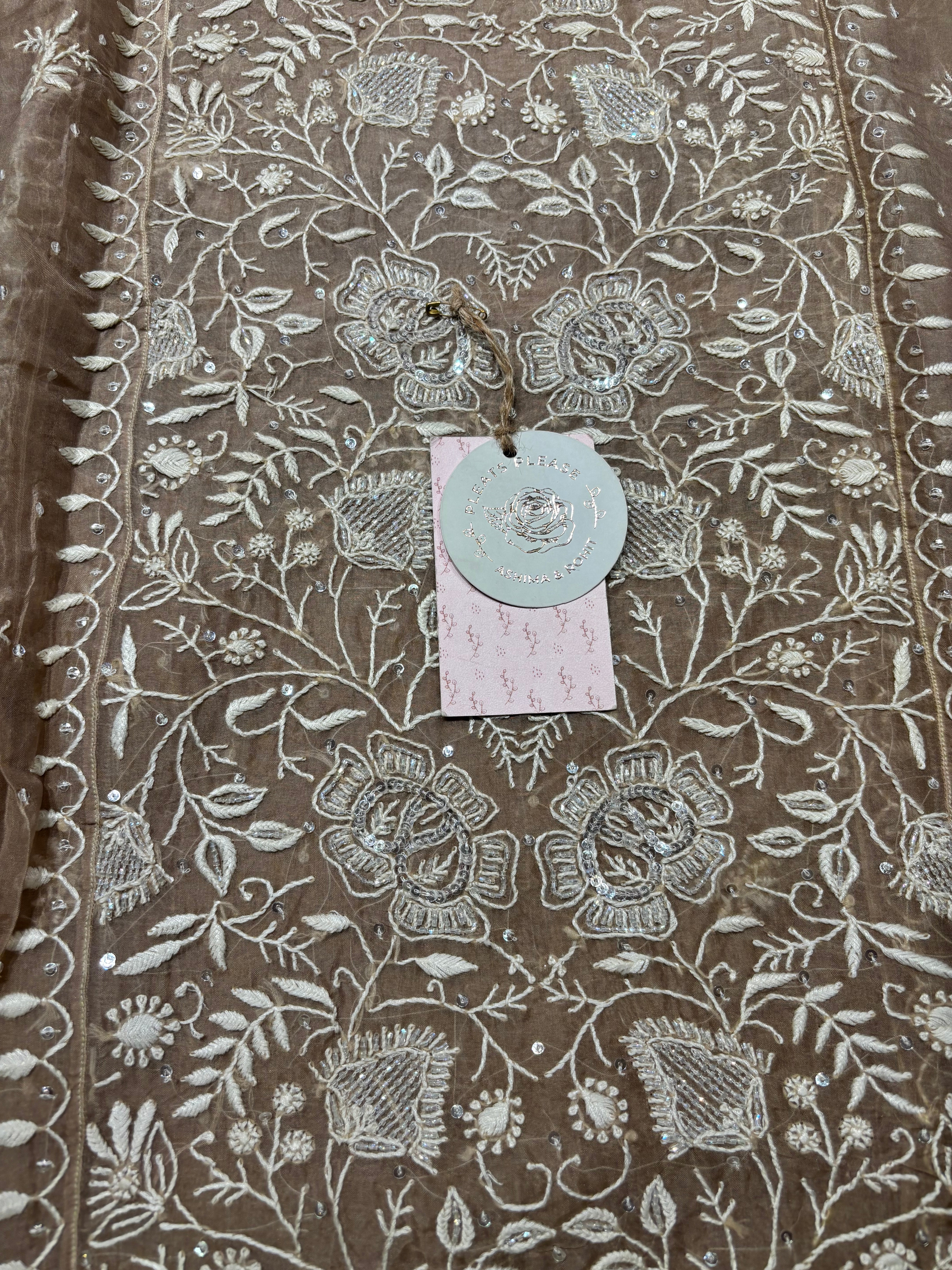 Brown Pure And Premium Organza Silk Chikankari Kurta And Dupatta Set