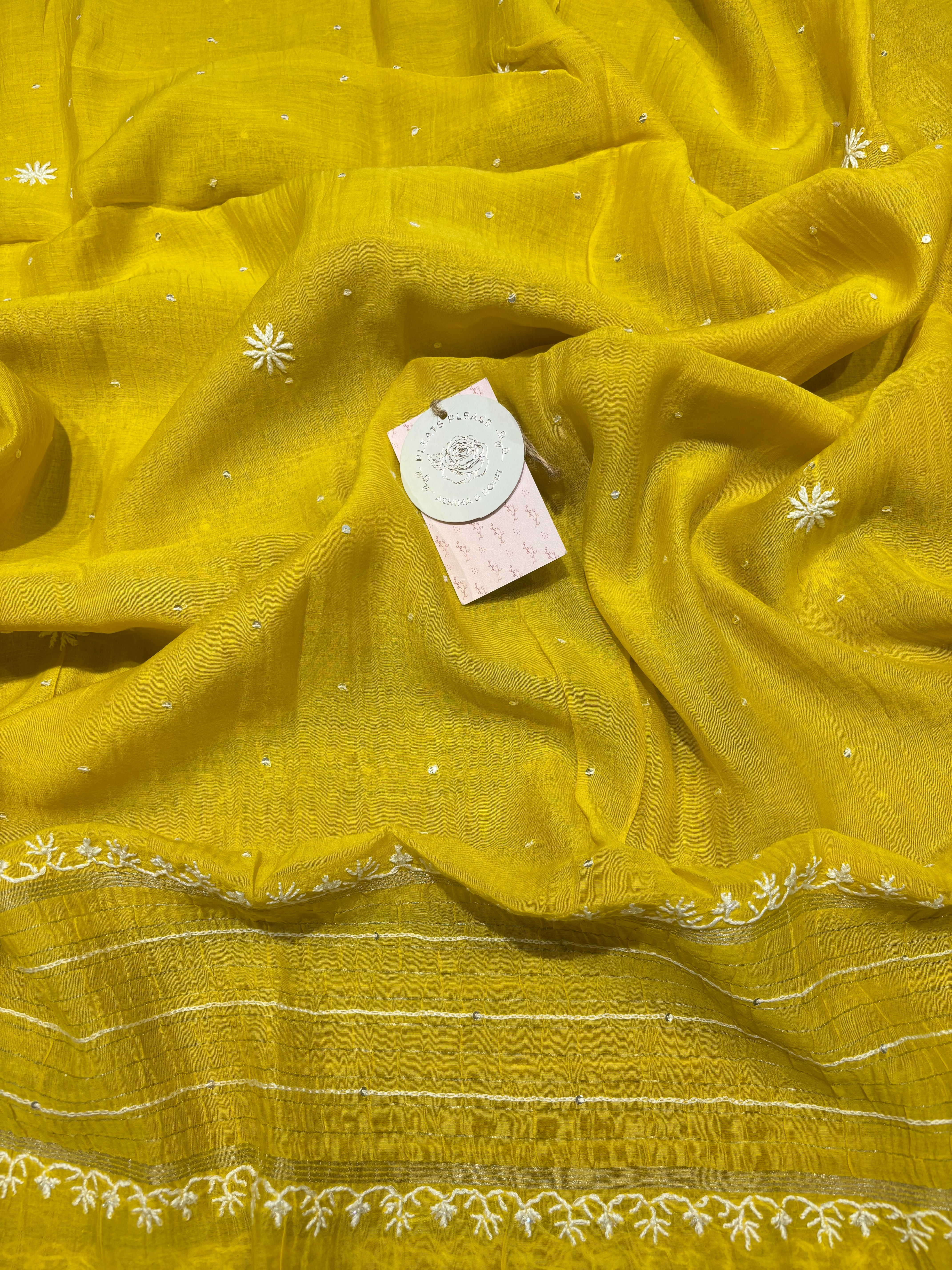 Mustard Chanderi Mul Chikankari Kurta & Dupatta Set
