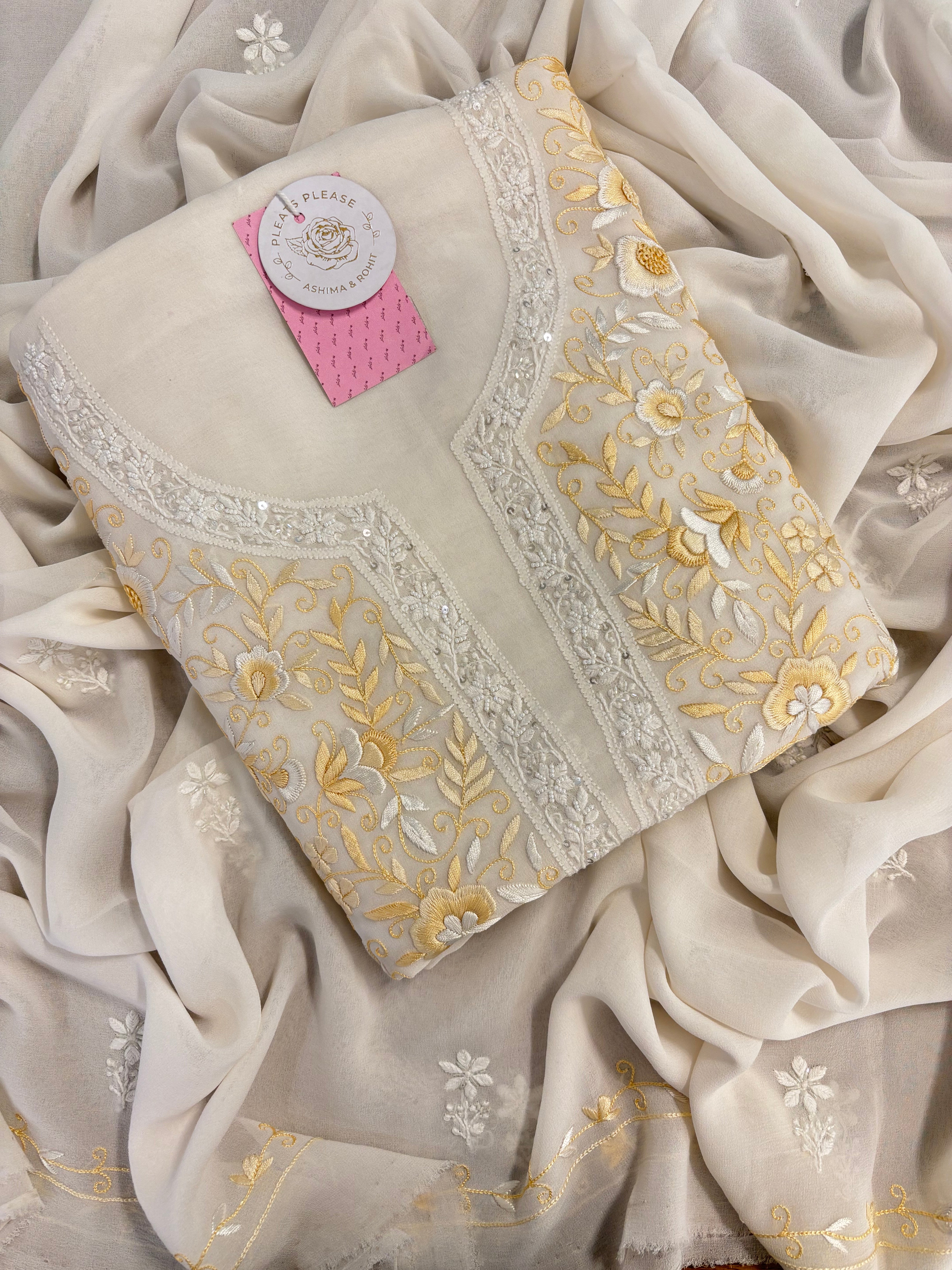 Dyeable Pure & Premium Georgette Chikankari Kurta & Dupatta