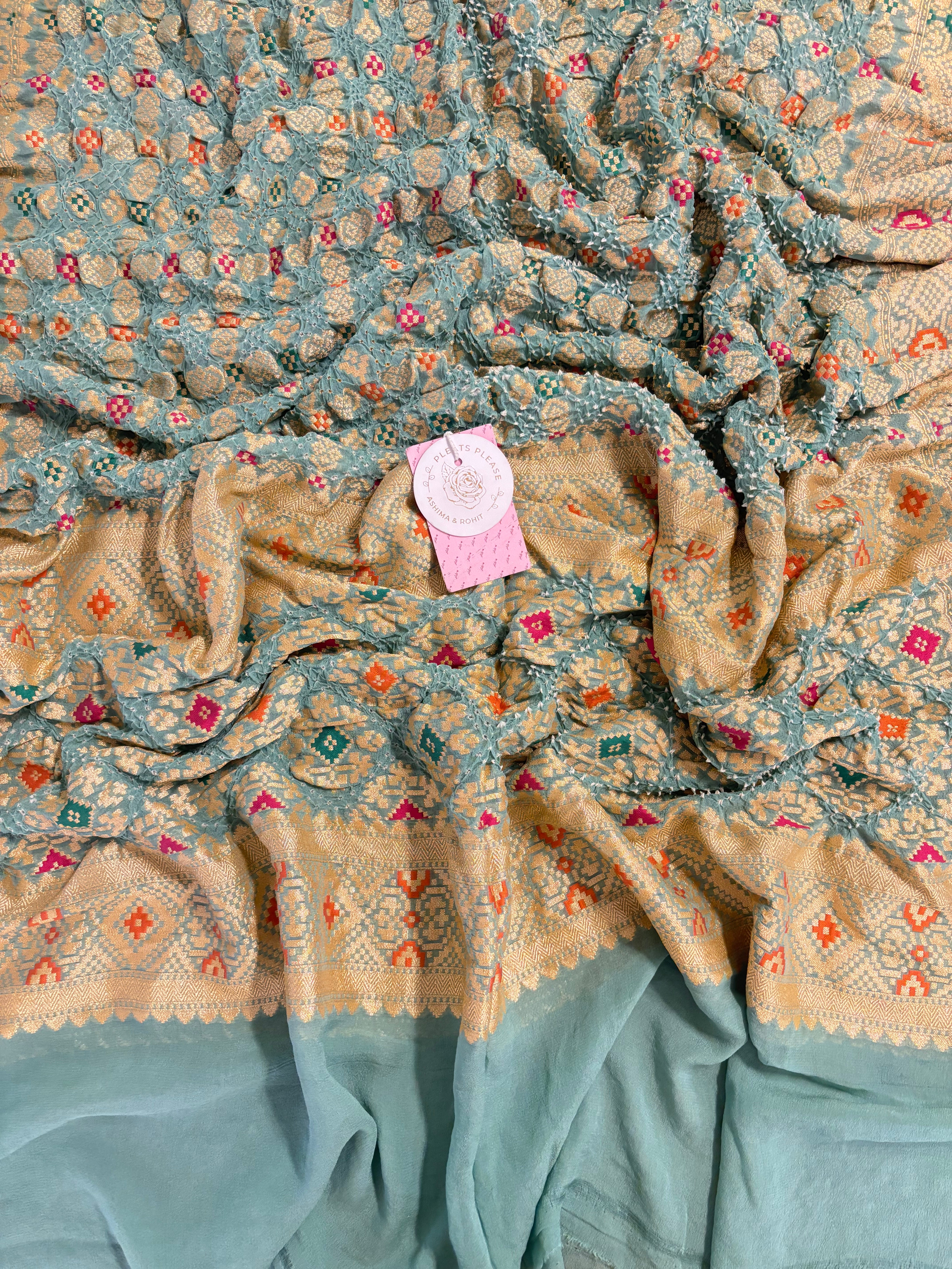 Muted Sage Green Pure Khaddi Georgette Neemzari Dupatta