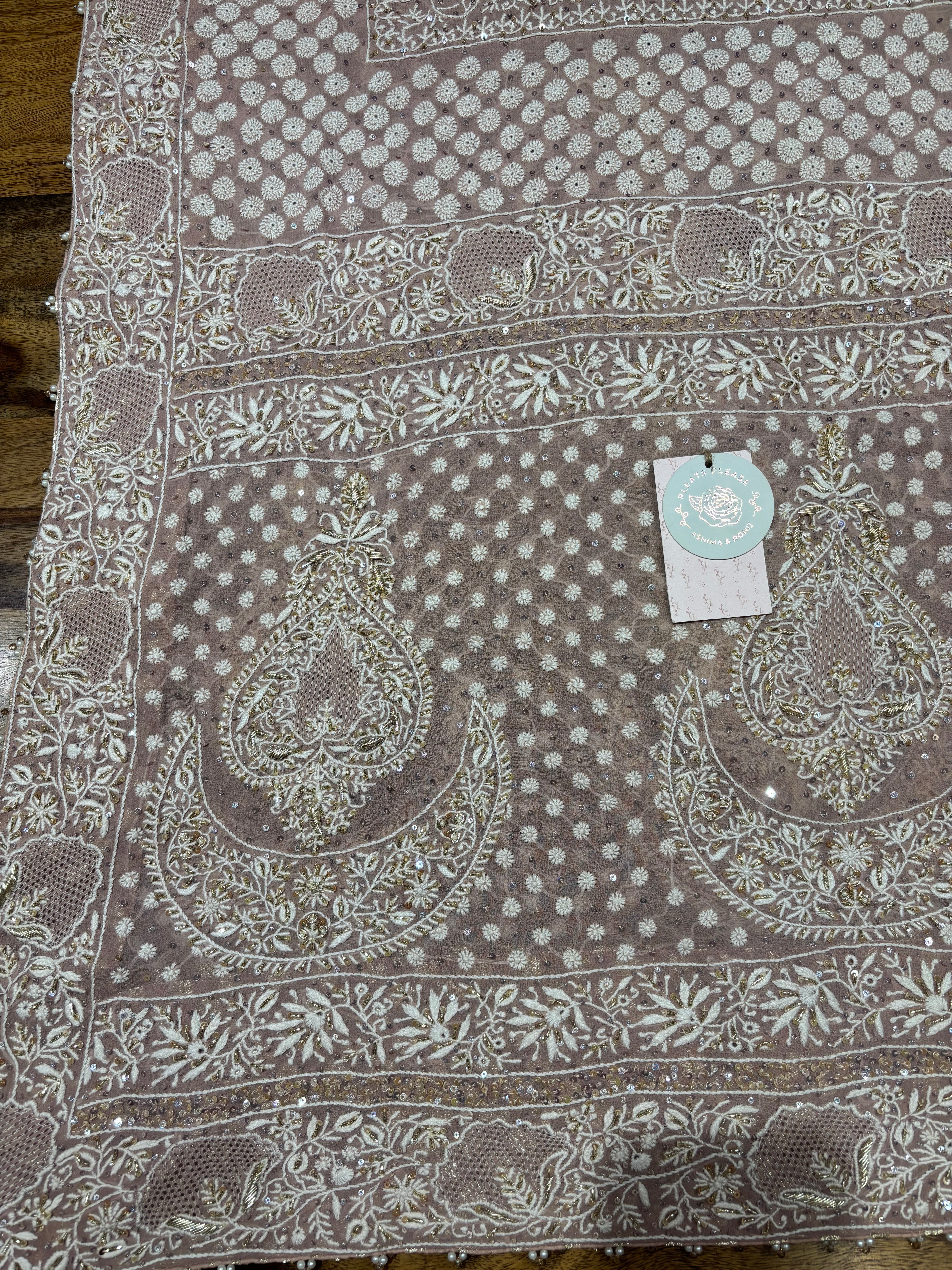 Rose Gold Pure & Premium Georgette  Chikankari Dupatta