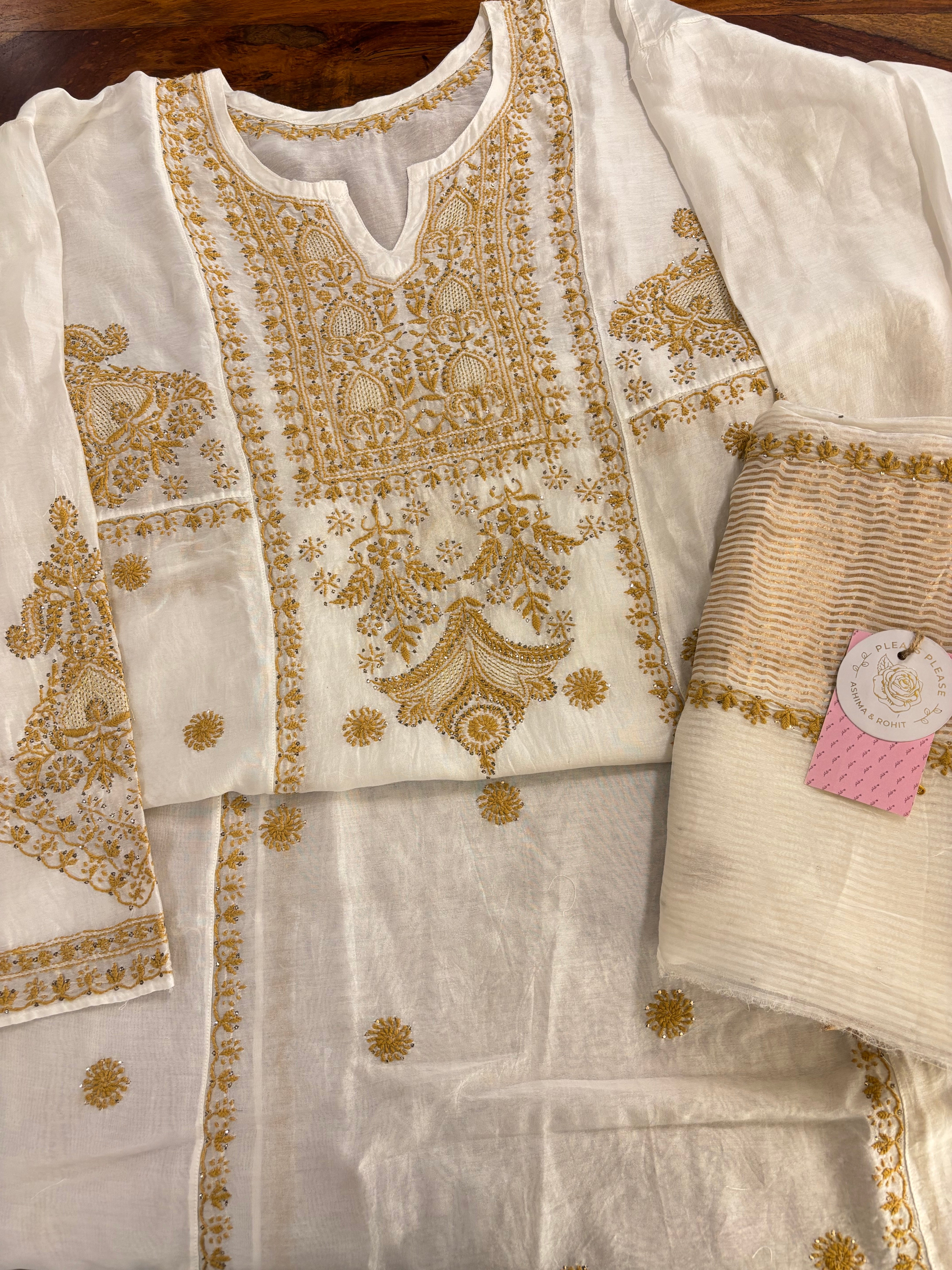 Dyeable Chanderi Chikankari Mukaish Anarkali & Dupatta Set