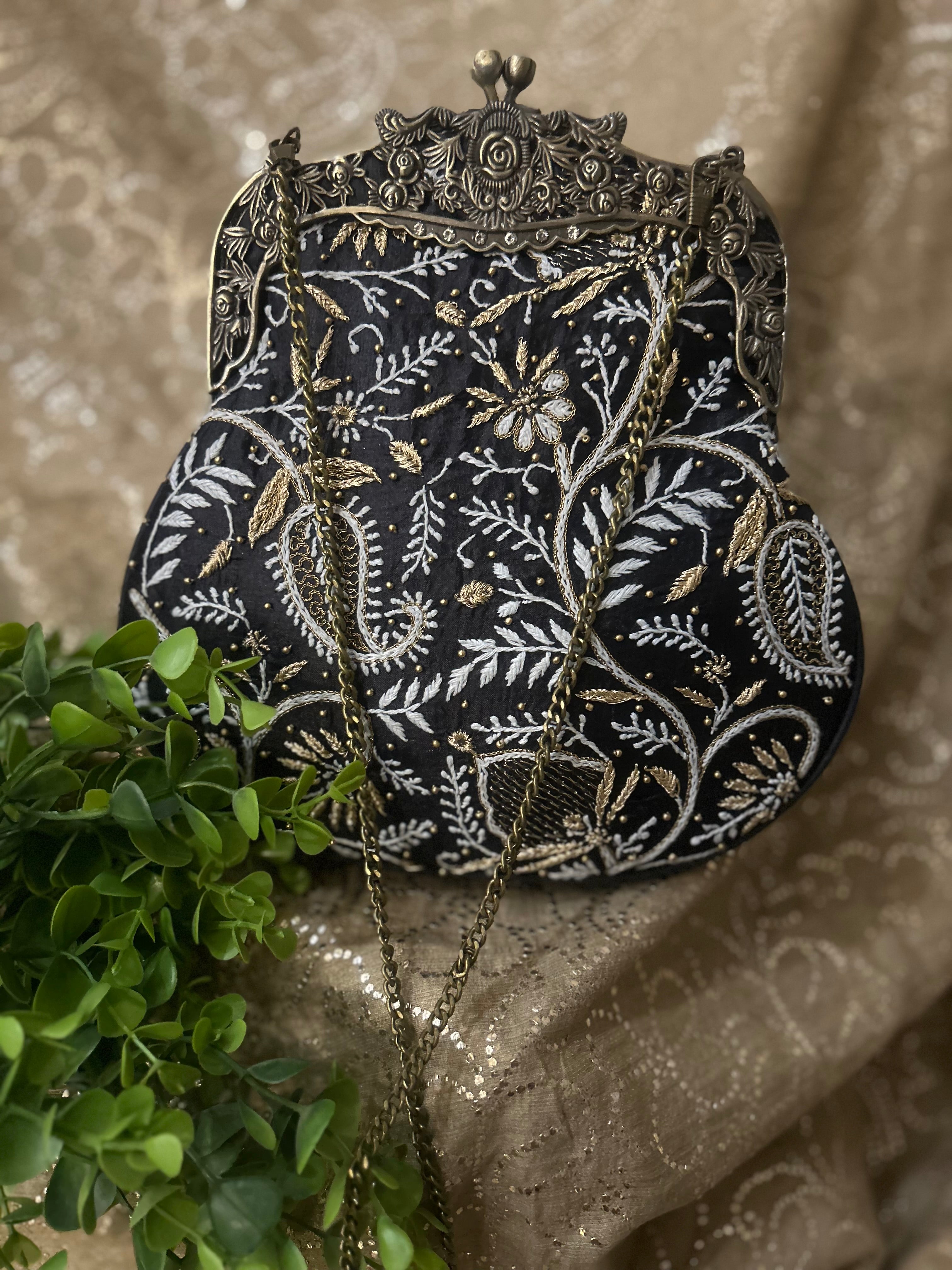 Black Chikankari Clutch Bag - Pleats PleaseChikankari