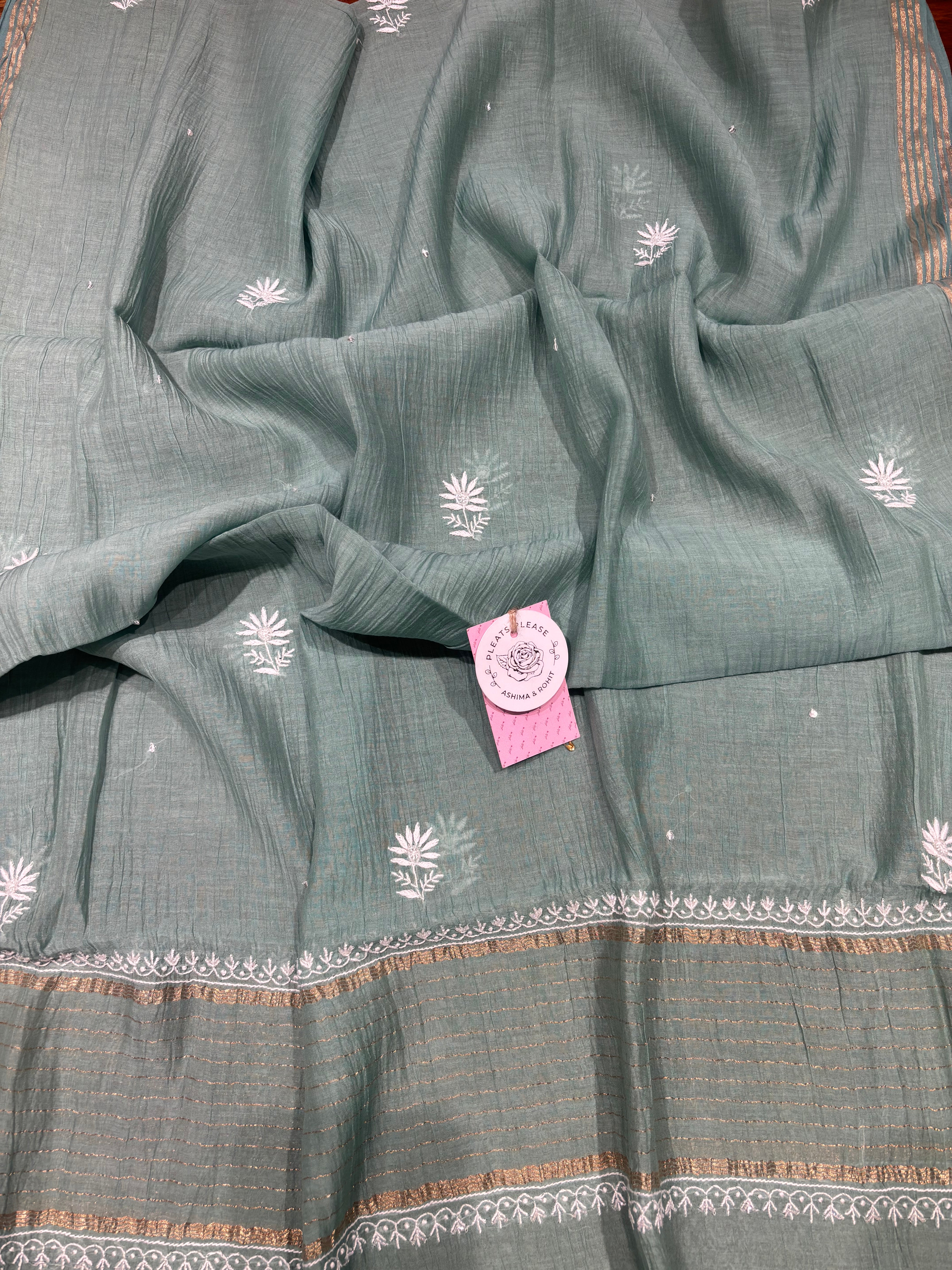 Jade Green Chanderi Mul Chikankari Kurta & Dupatta Set