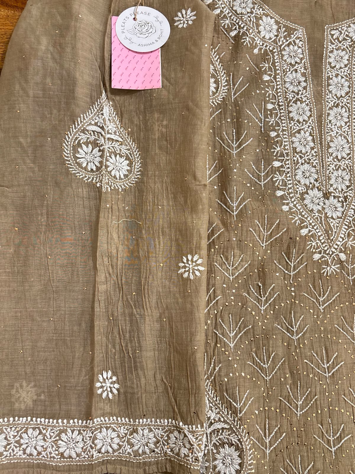 Camel Brown Chanderi Chikankari Mukaish Kurta & Dupatta