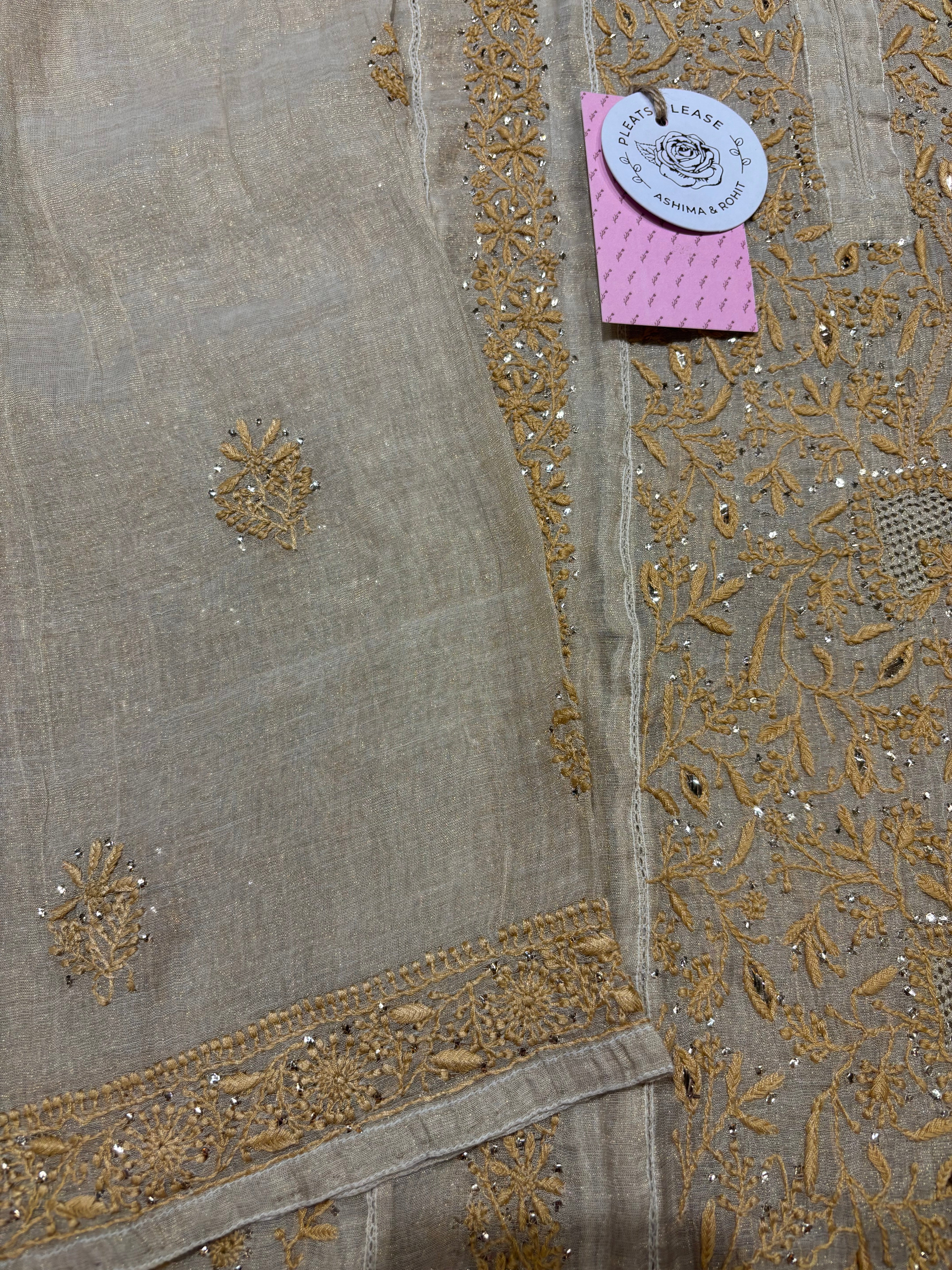 Dyeable Pure and Premium Tissue Chikankari Kalidar Kurta and Dupatta Set