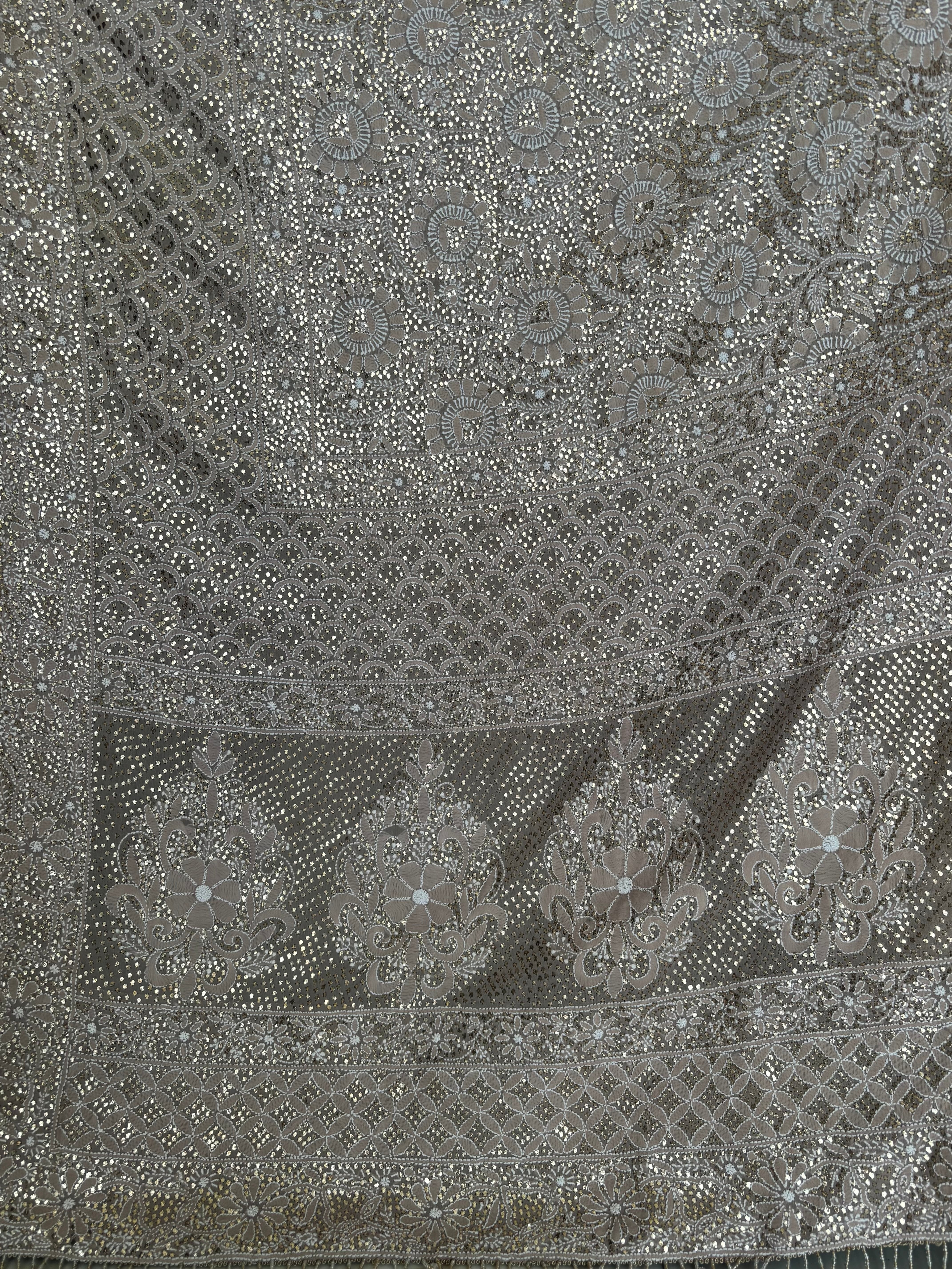 Champagne Beige Pure & Premium Georgette Chikankari Mukaish Lehenga & Dupatta Set