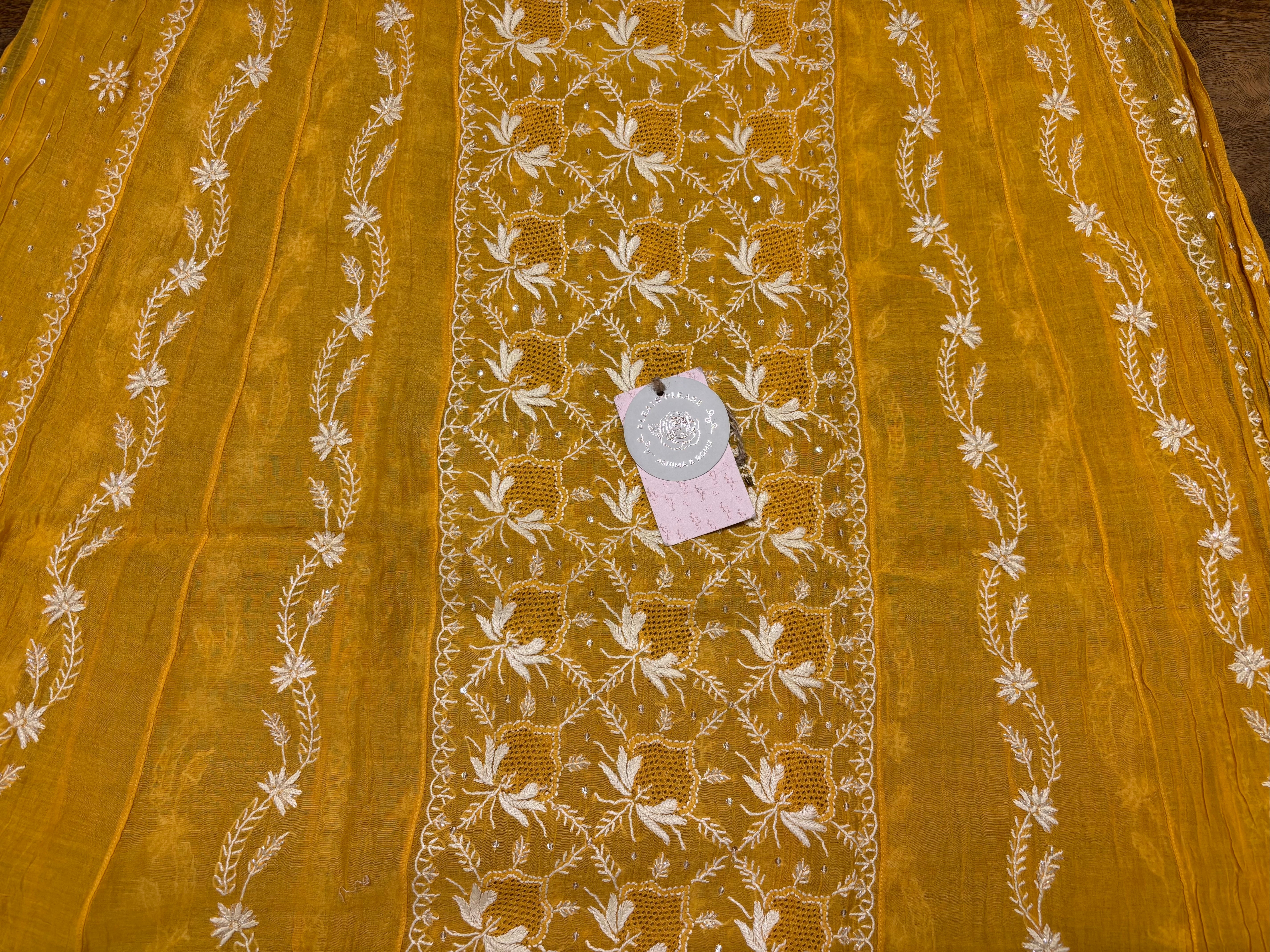 Yellow Chanderi Mul Chikankari Anarkali & Dupatta Set