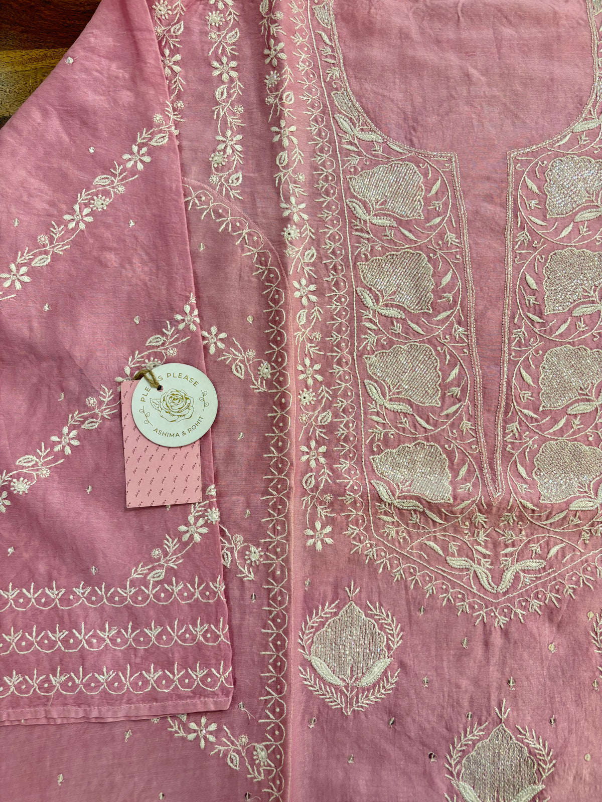 Pink Chanderi Chikankari Kurta & Dupatta