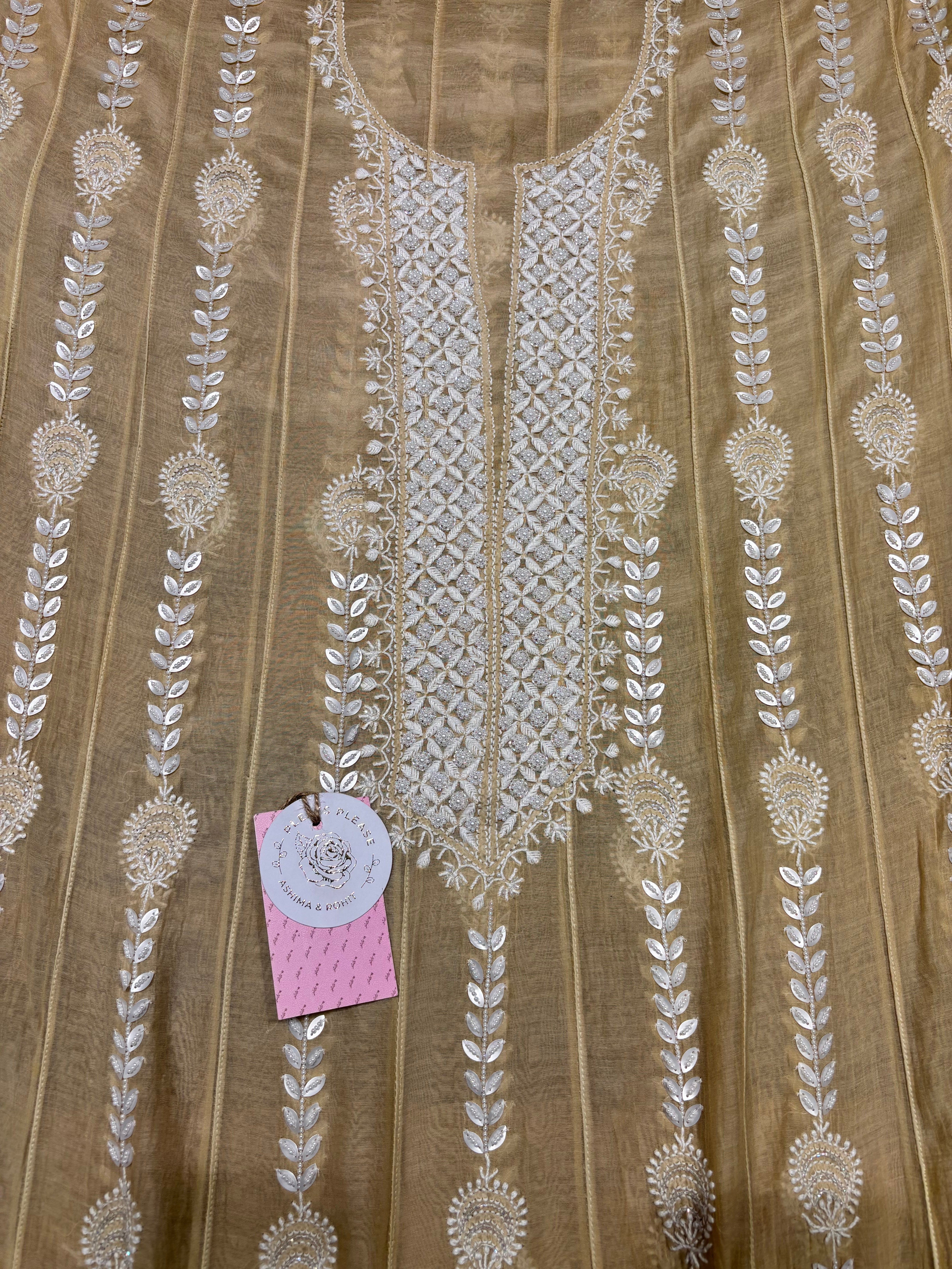 Coffee Cream Chanderi Mul Chikankari Anarkali and Dupatta Set