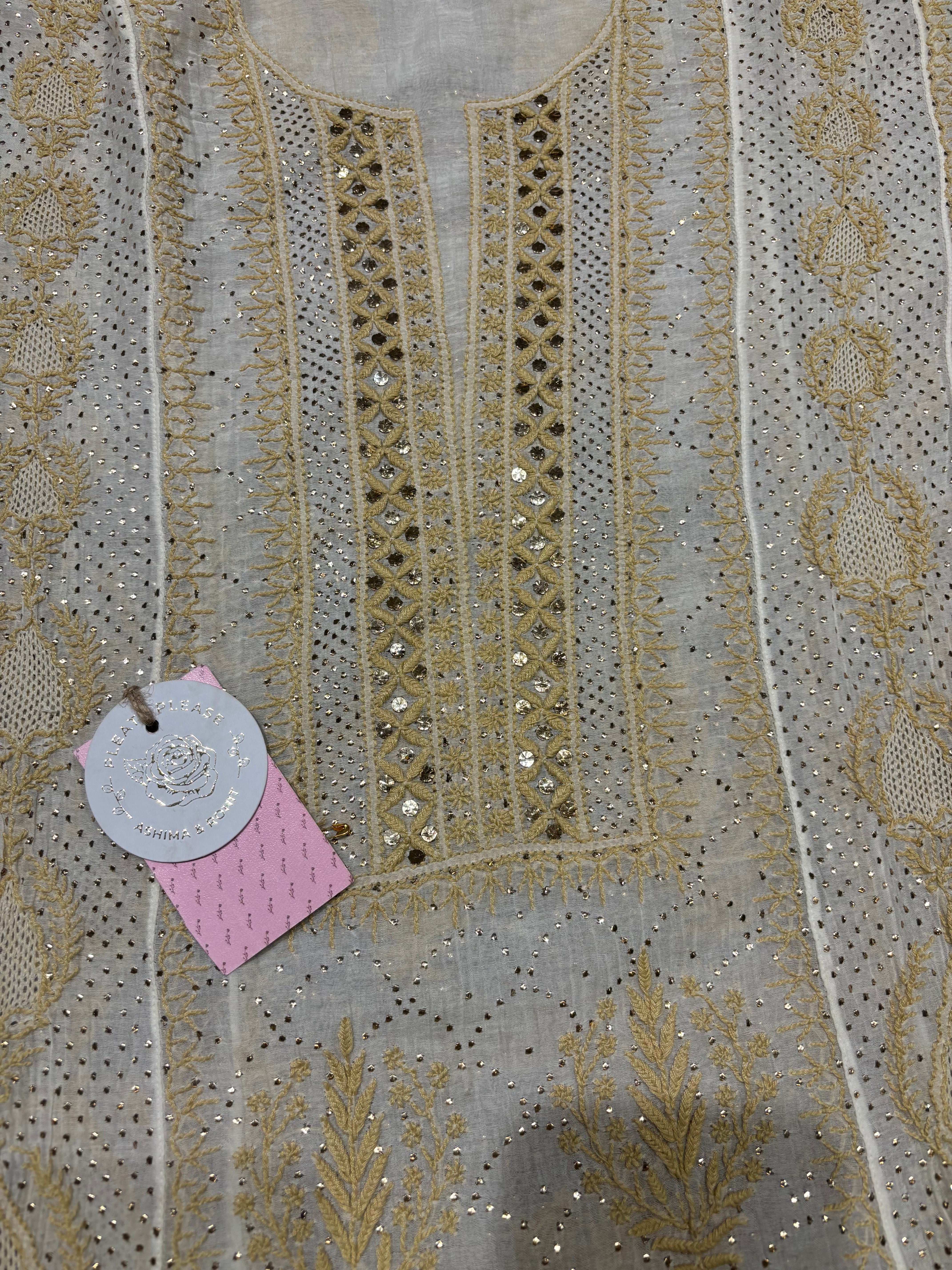 Dyeable Pure and Premium Chanderi Mul Chikankari & Mukaish Anarkali and Dupatta Set