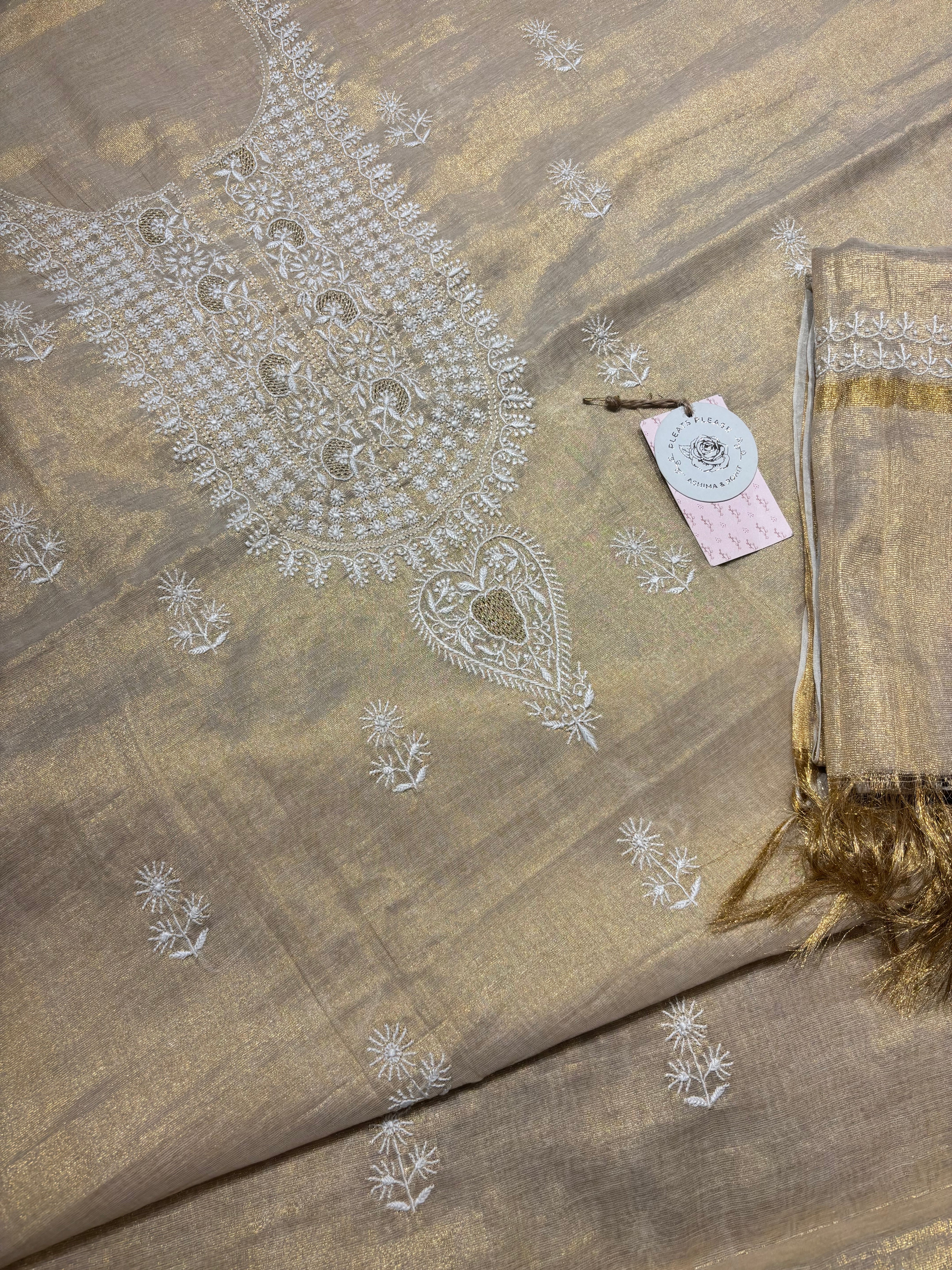 Dyeable Tissue Chikankari Kurta and Dupatta set