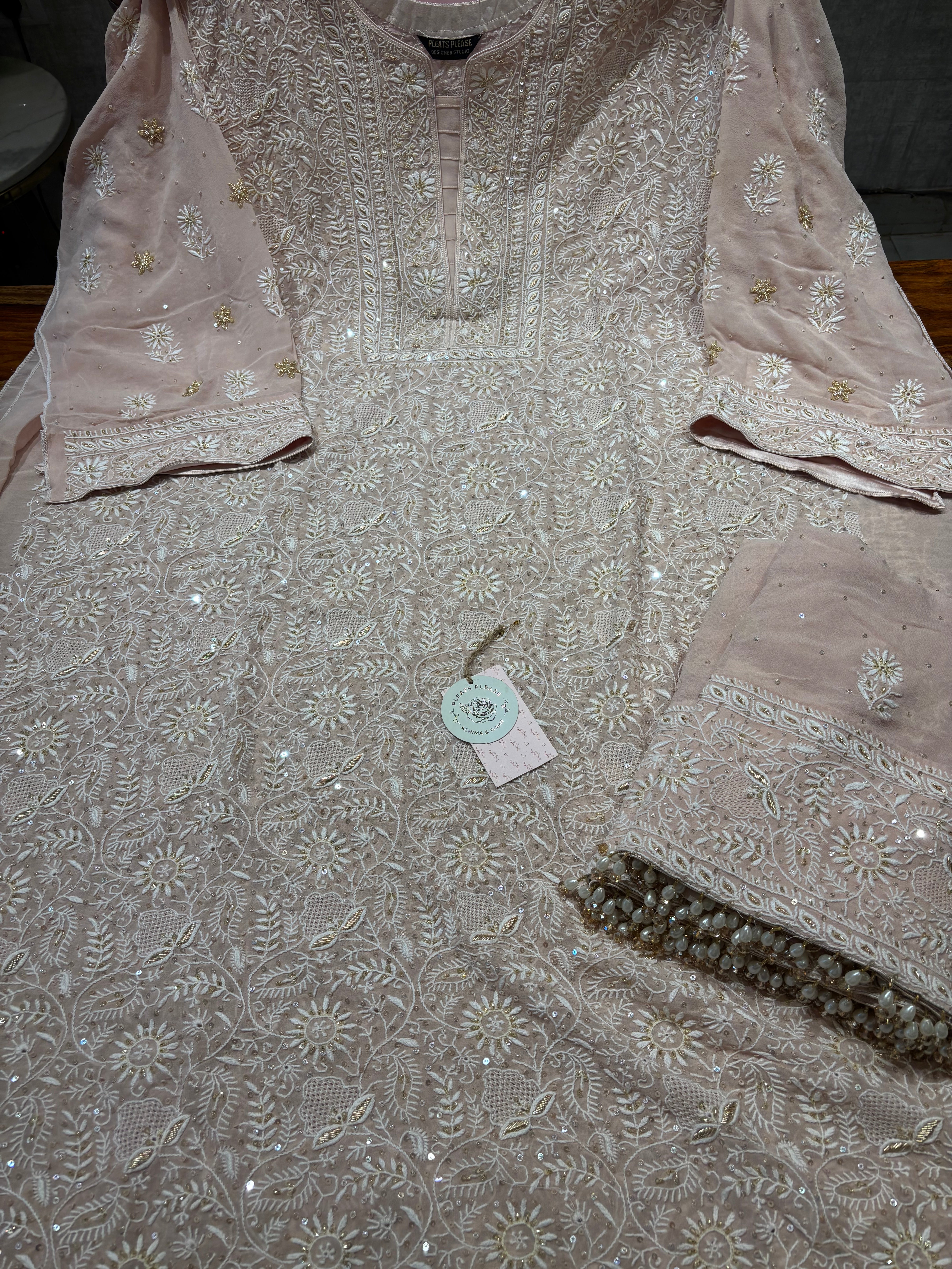 Peach Pure And Premium Georgette Chikankari Kurta and Dupatta set