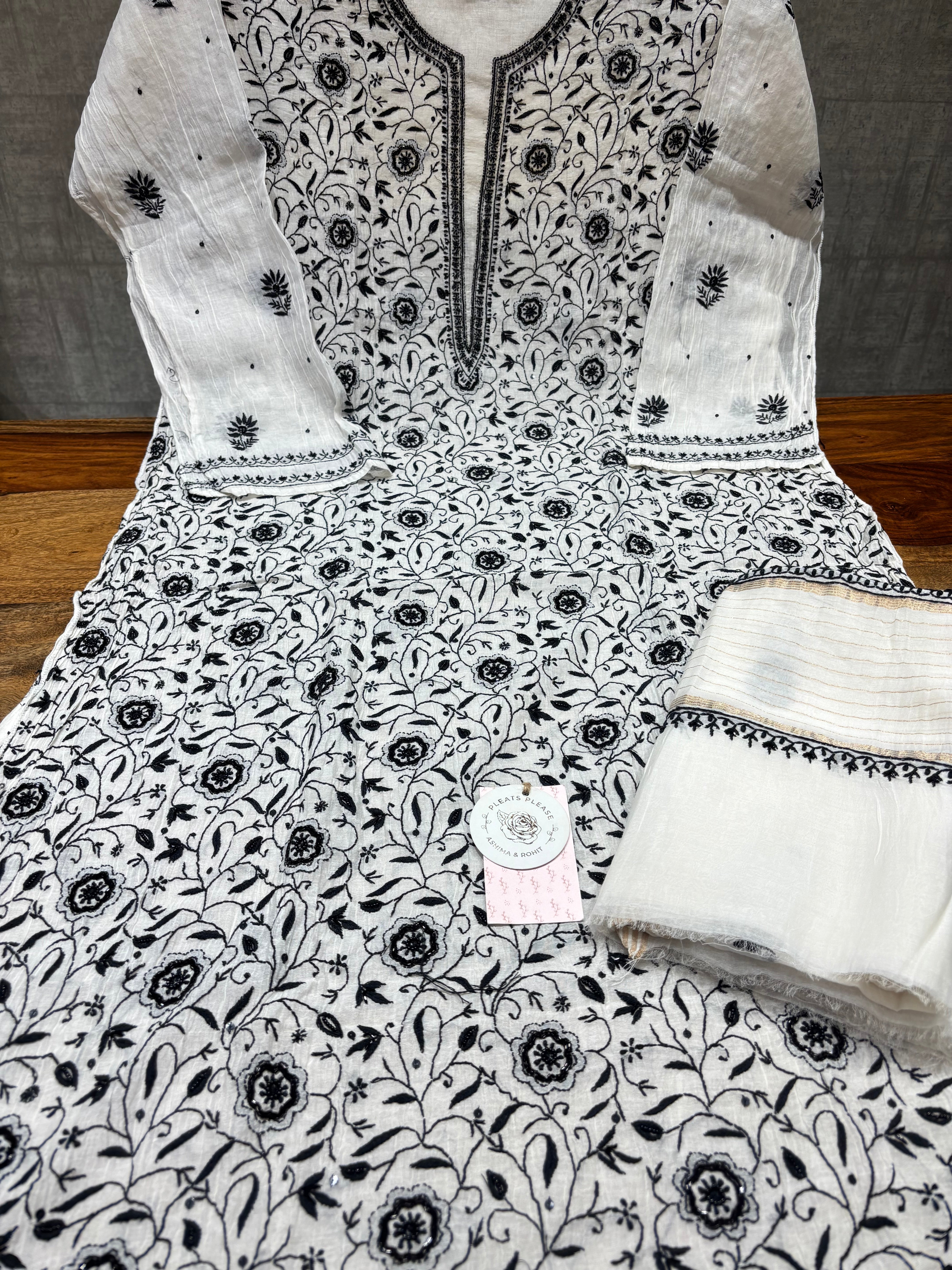 Dyeable Chanderi Mul Chikankari kurta and Dupatta Set