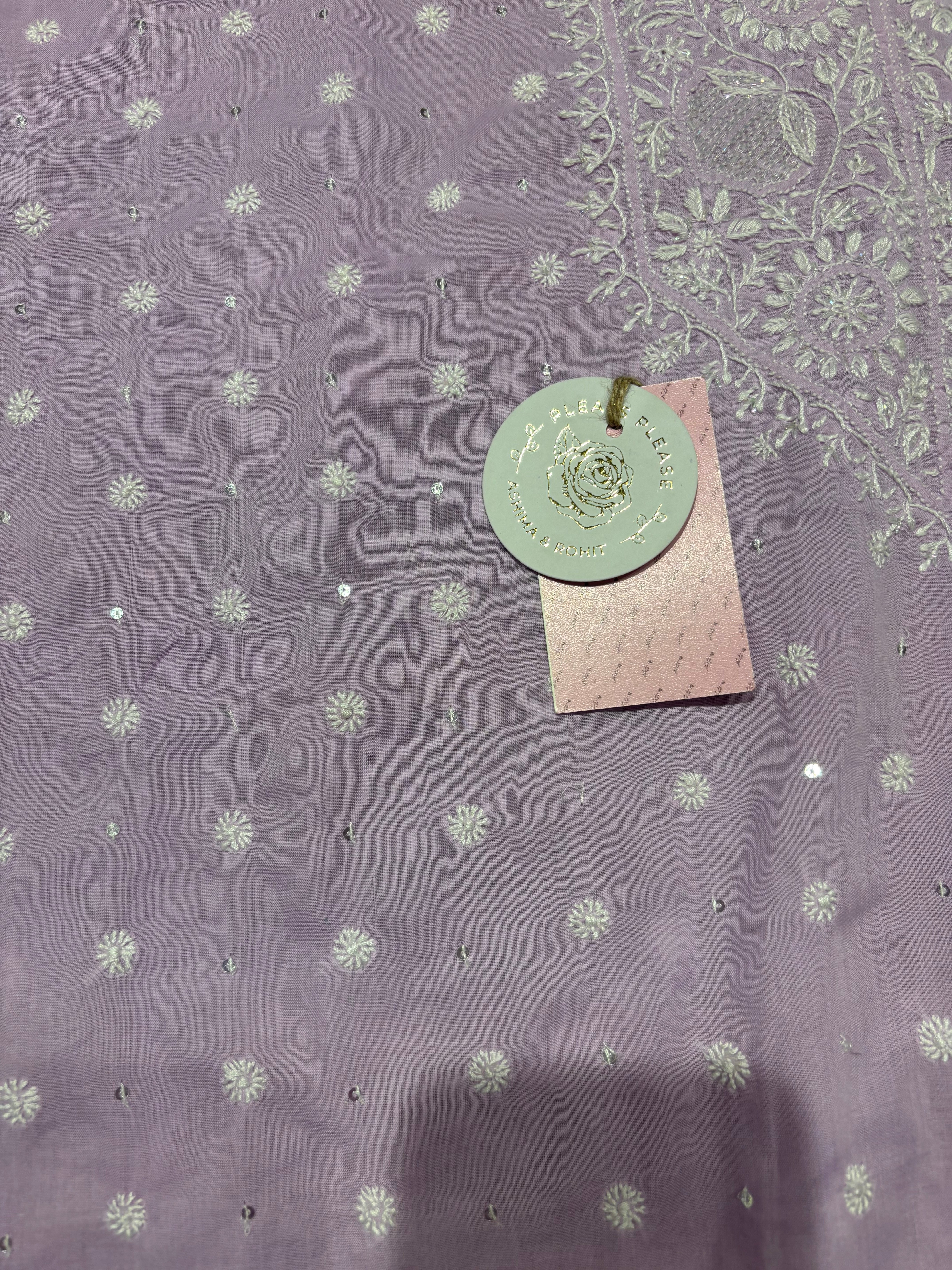 Lilac Mulmul Chikankari Kurta Fabric
