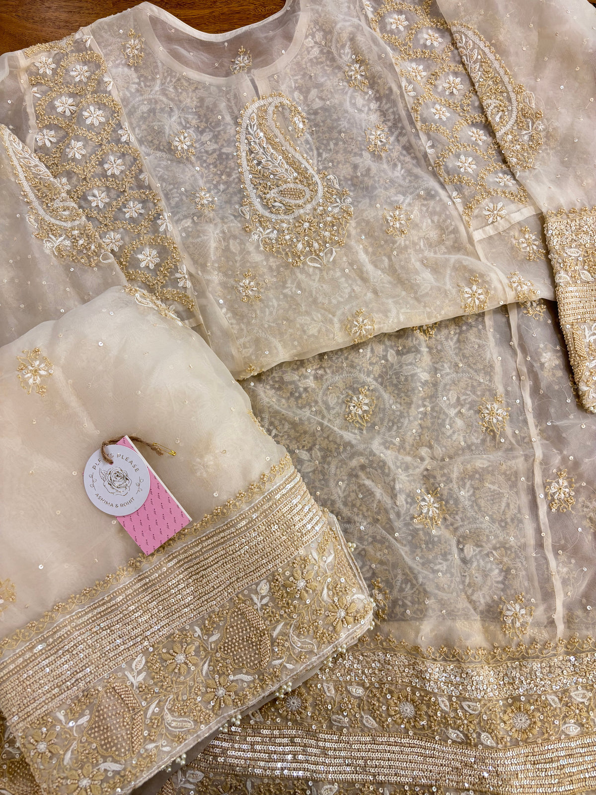 Ivory Pure & Premium Organza Chikankari Anarkali & Dupatta Set - Pleats PleaseChikankari
