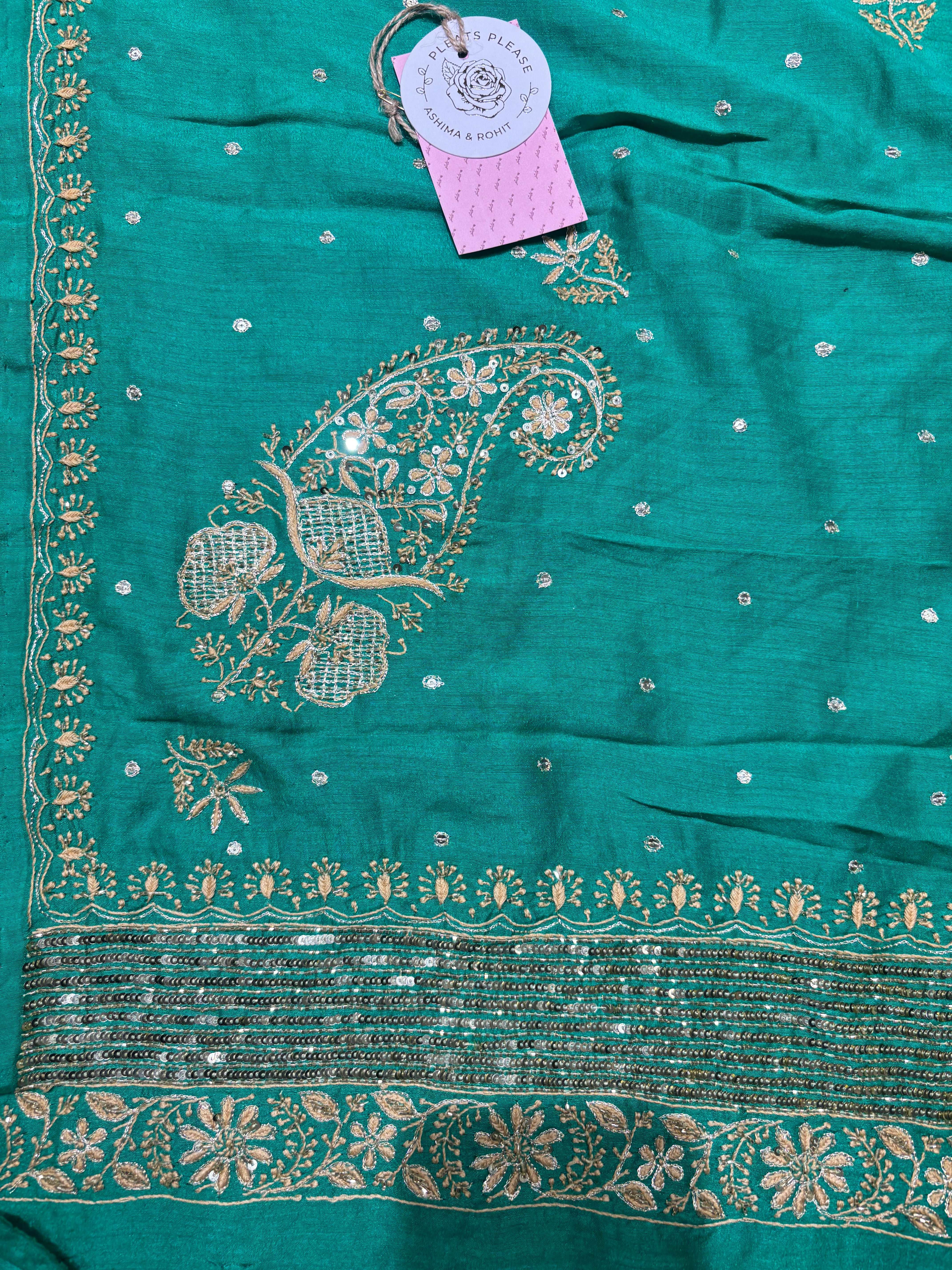 Green Monga Silk Chikankari Kurta and Dupatta