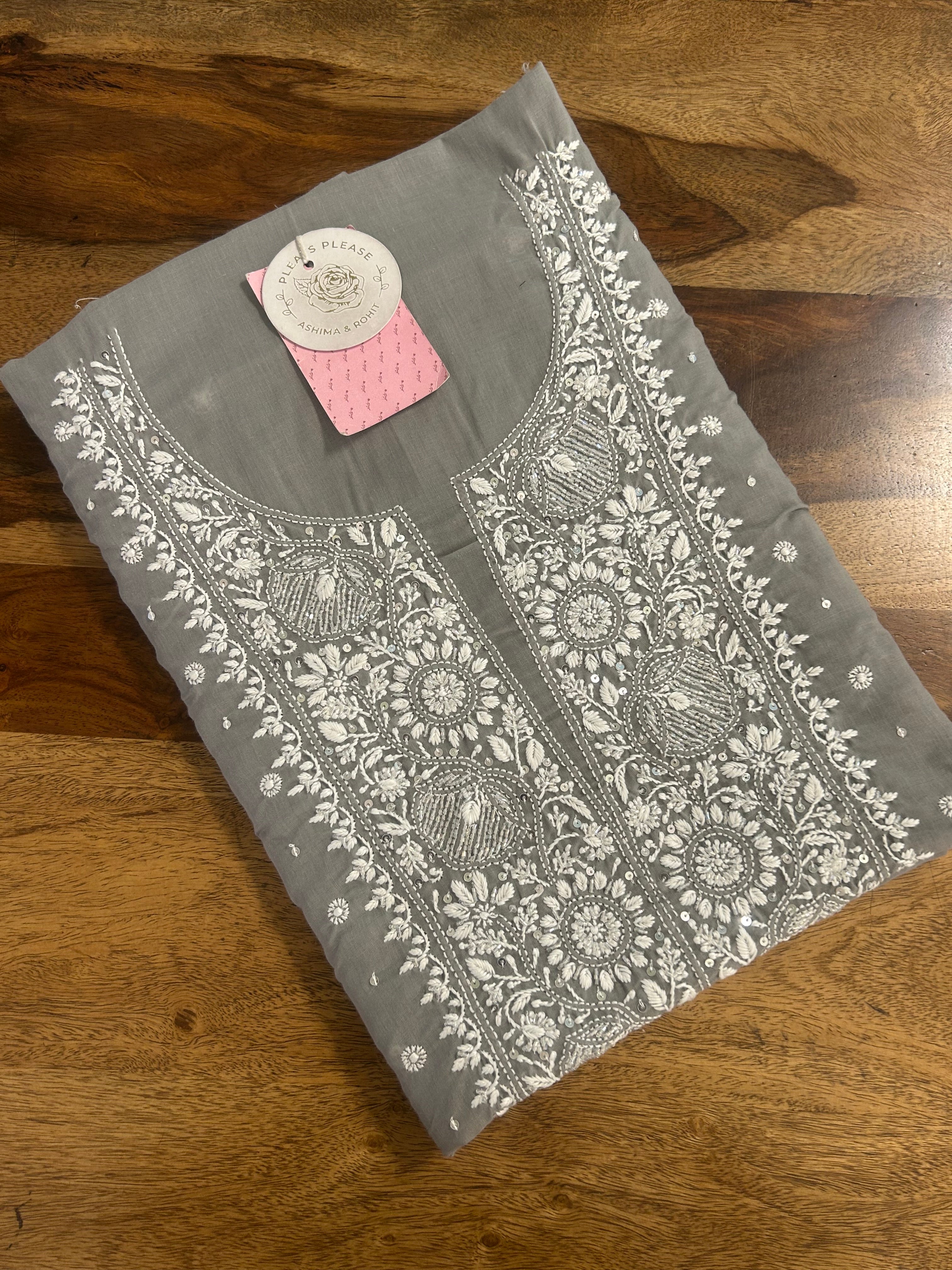 Dove Grey Mulmul Chikankari Kurta