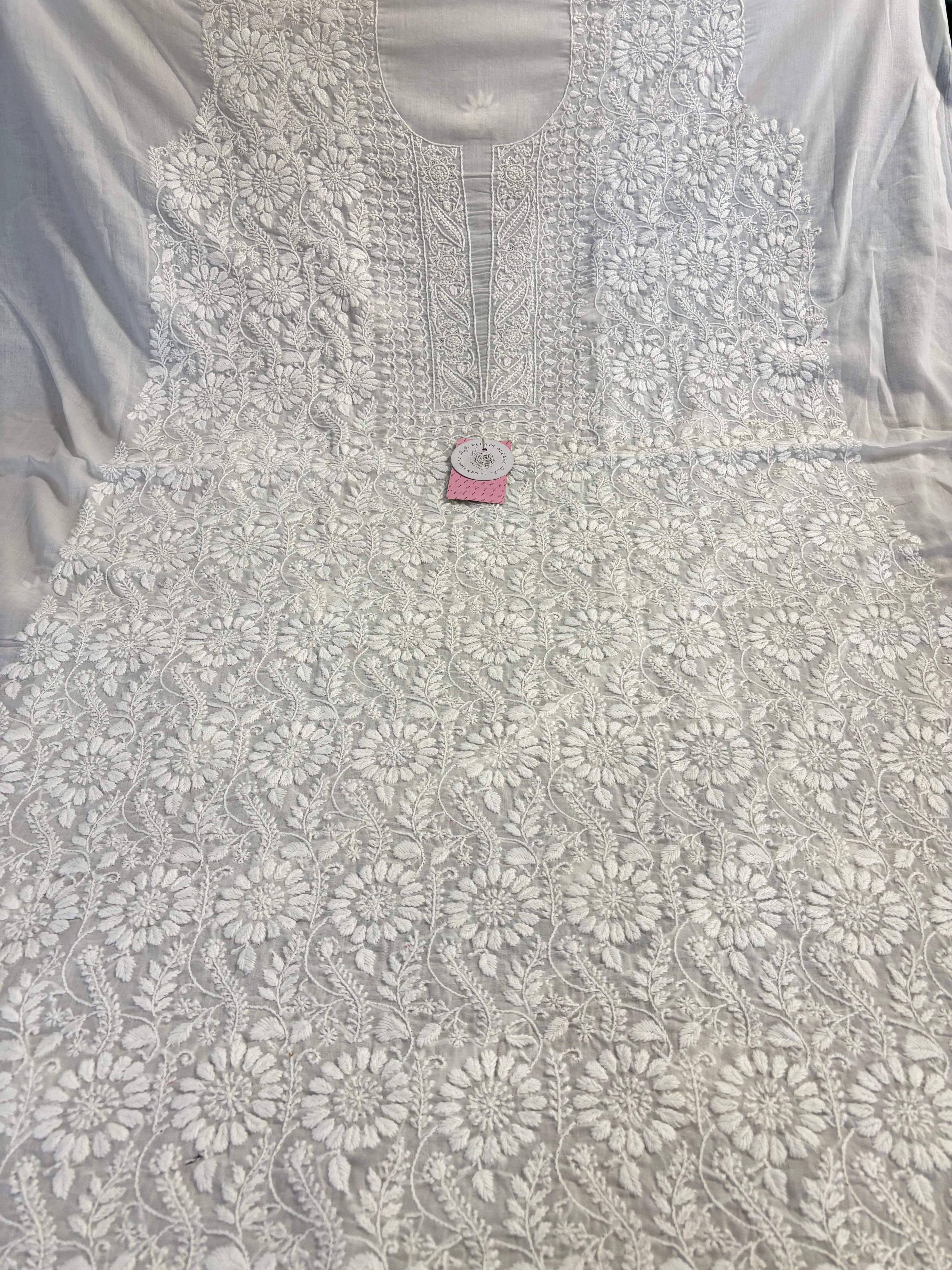 White Cotton Chikankari Kurta, Dupatta With Bottom