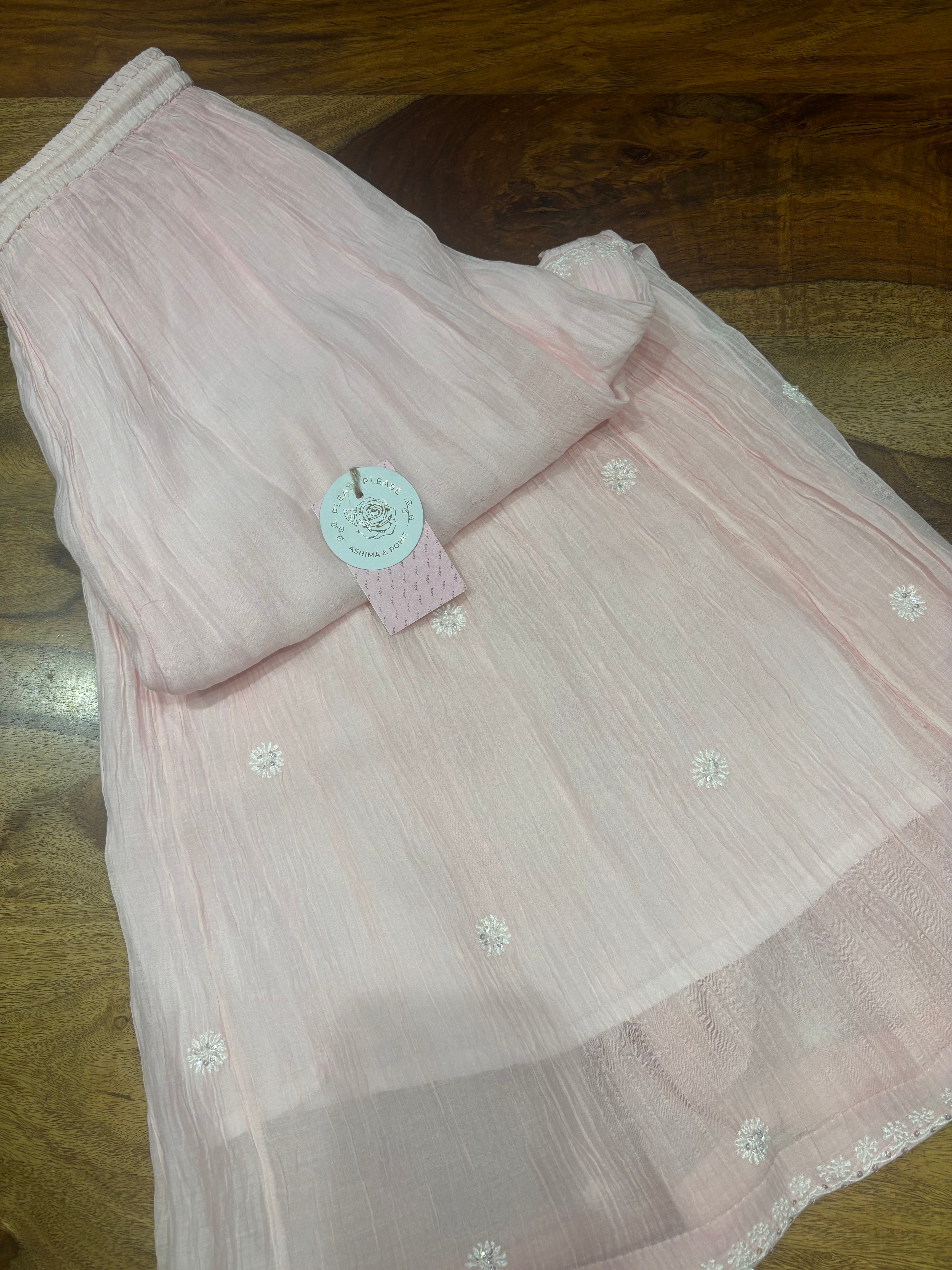 Soft Pink Chanderi Mul Chikankari Kurta, Sharara & Dupatta Set