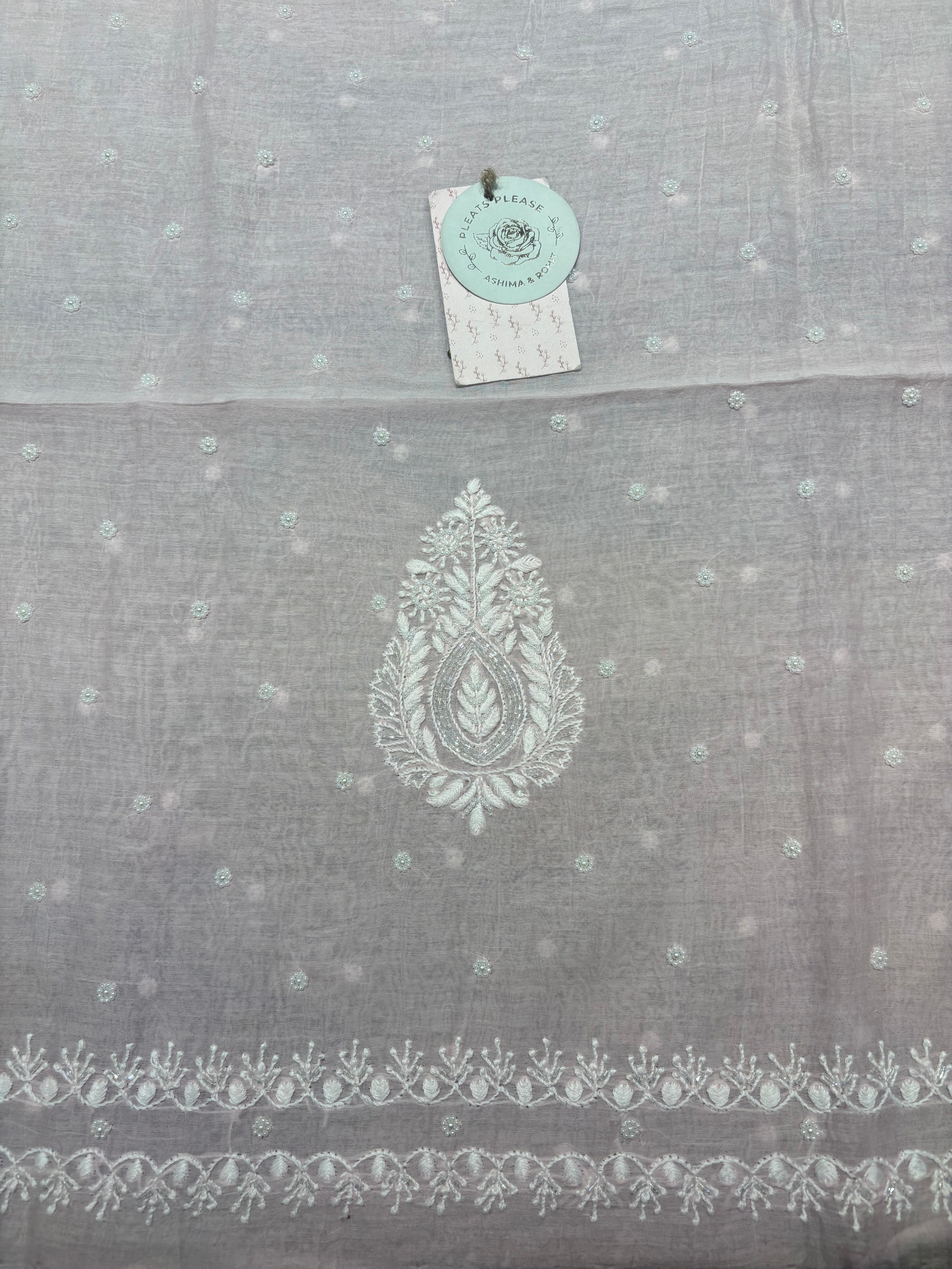 Soft Pink Chanderi Mul Chikankari Kurta & Dupatta Fabric