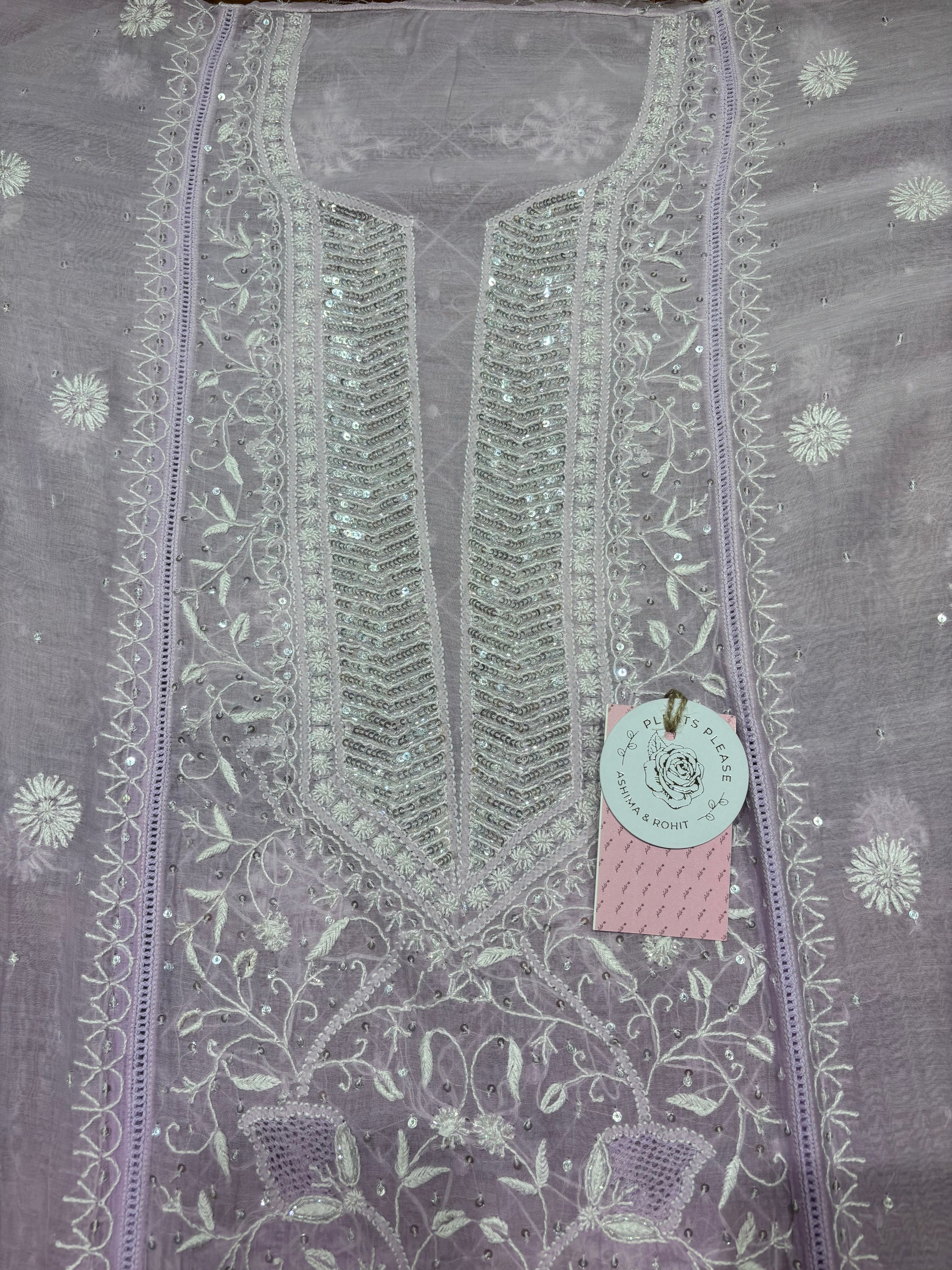 Lilac Ombre Chanderi Mul Chikankari Kurta & Dupatta Set