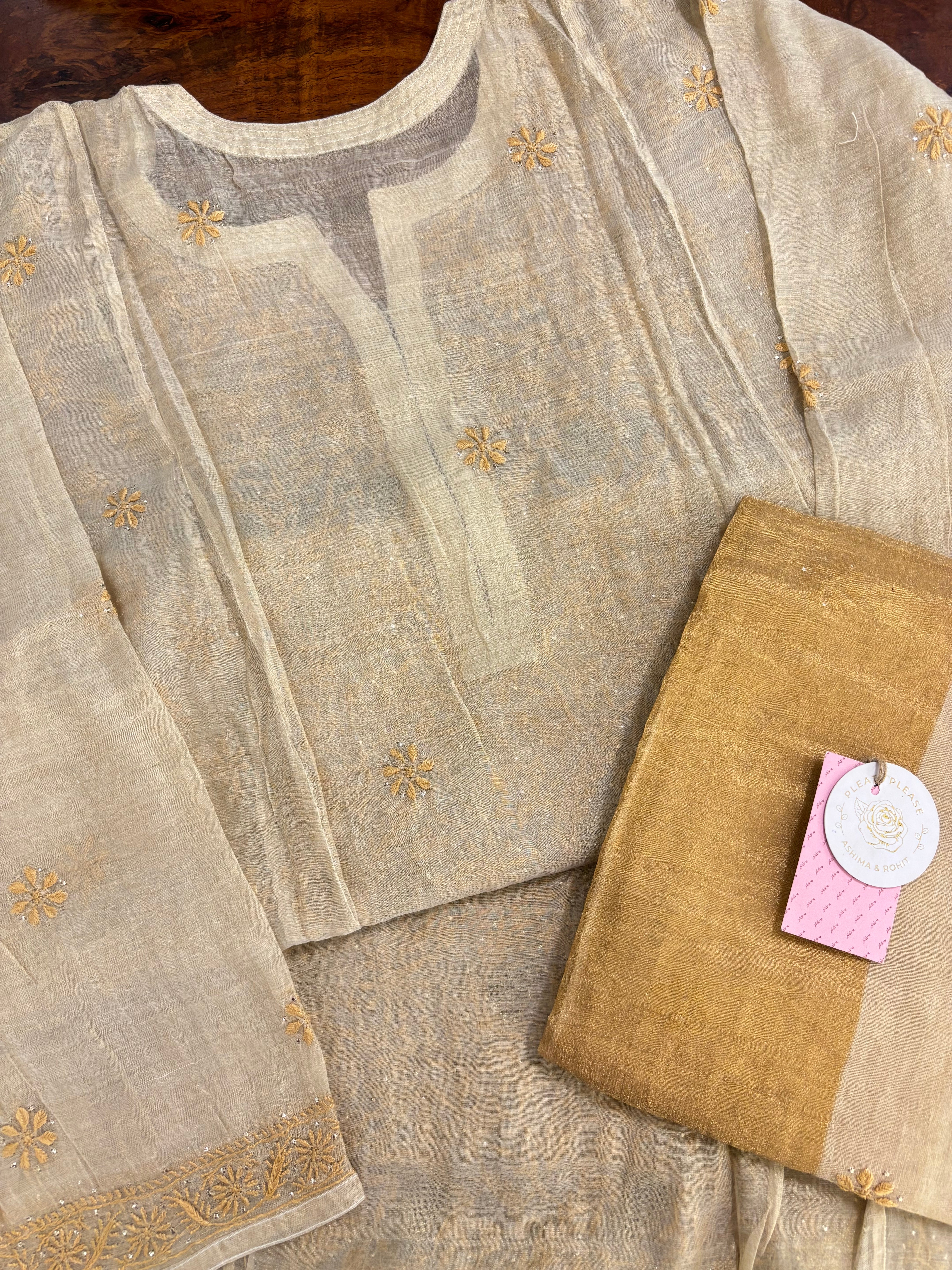 Dyeable Pure & Premium Tissue Chikankari Mukaish Kurta & Dupatta