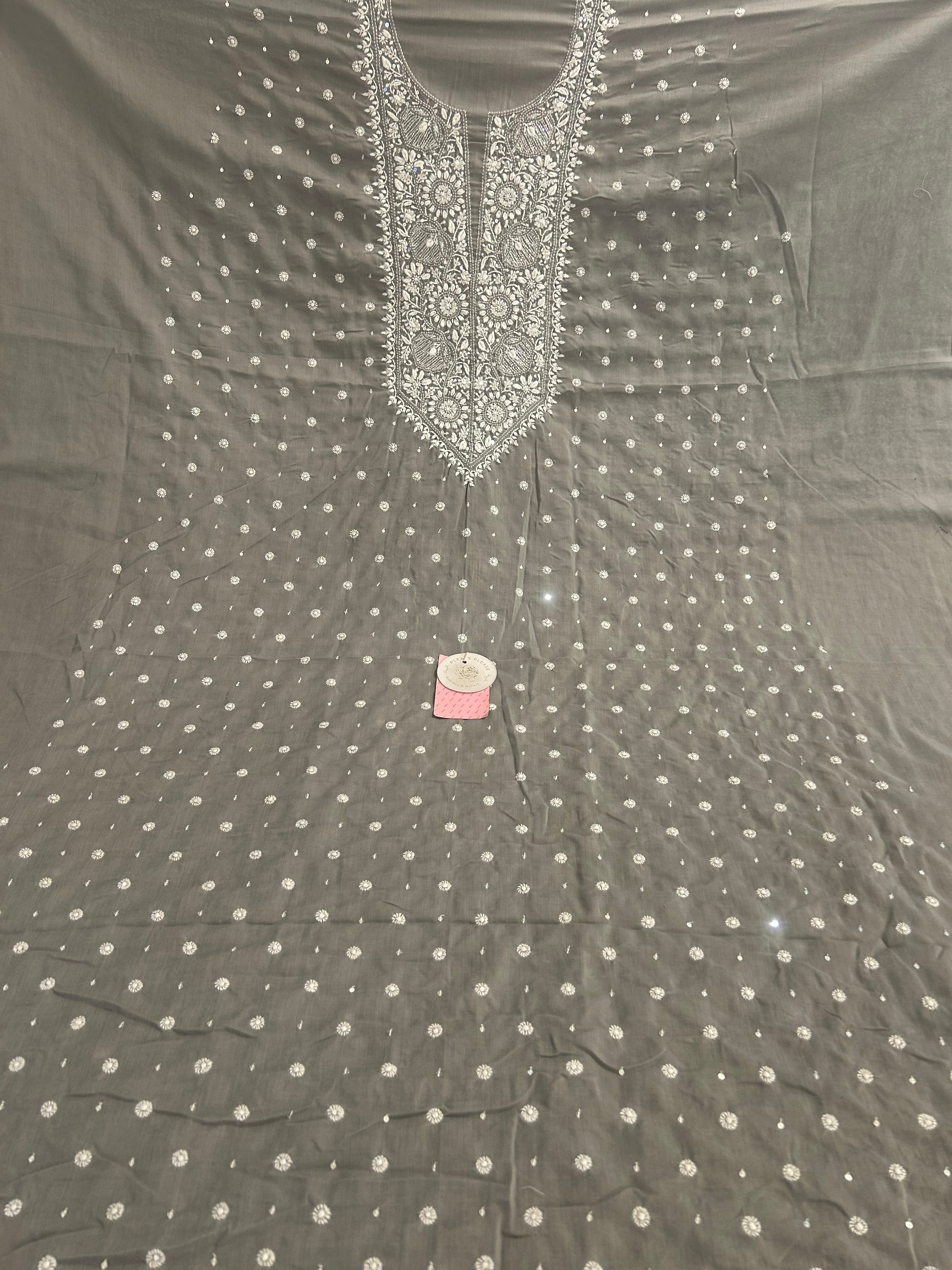 Dove Grey Mulmul Chikankari Kurta - Pleats PleaseChikankari