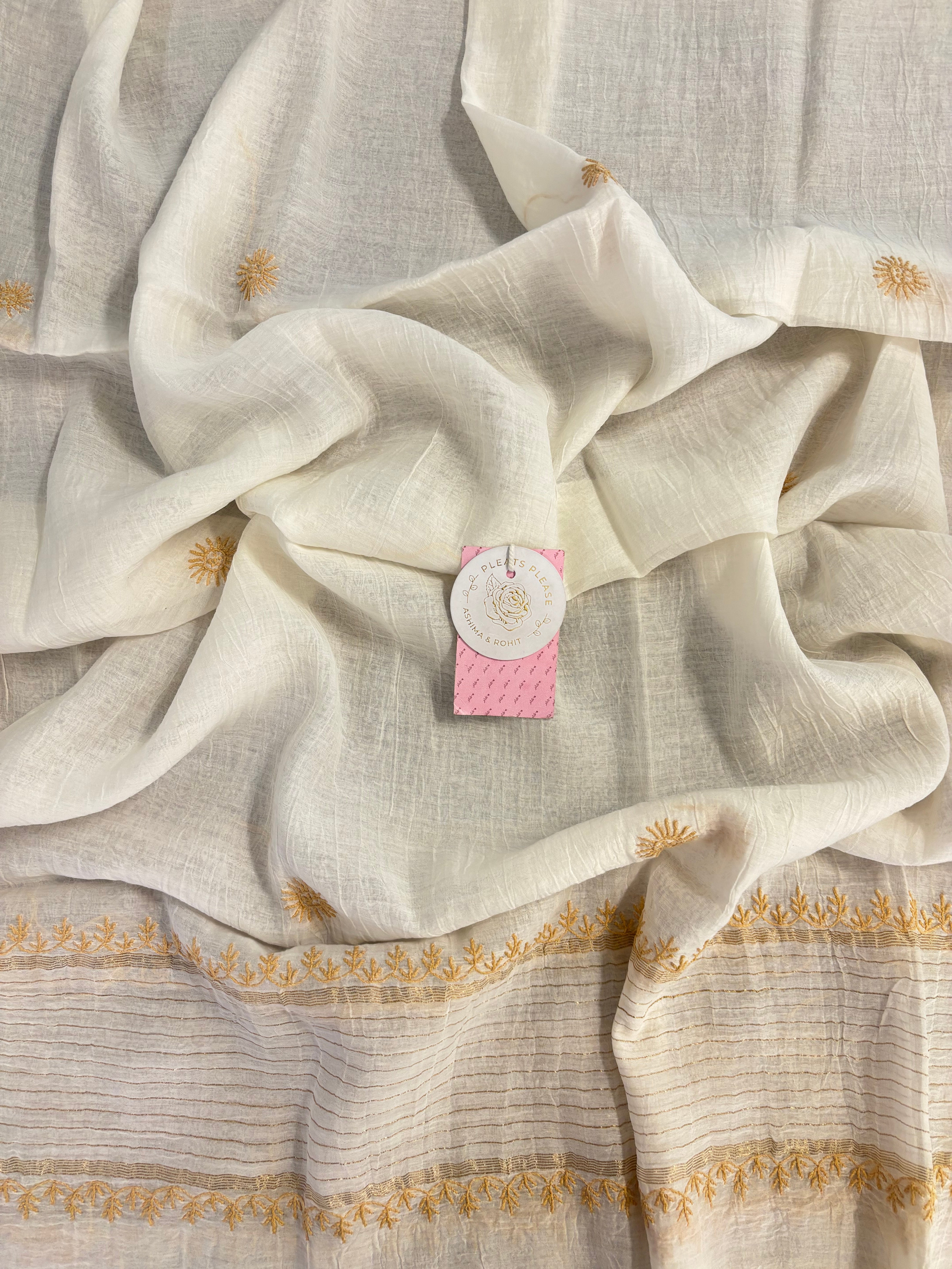 Dyeable Pure Chanderi Chikankari Kurta & Dupatta