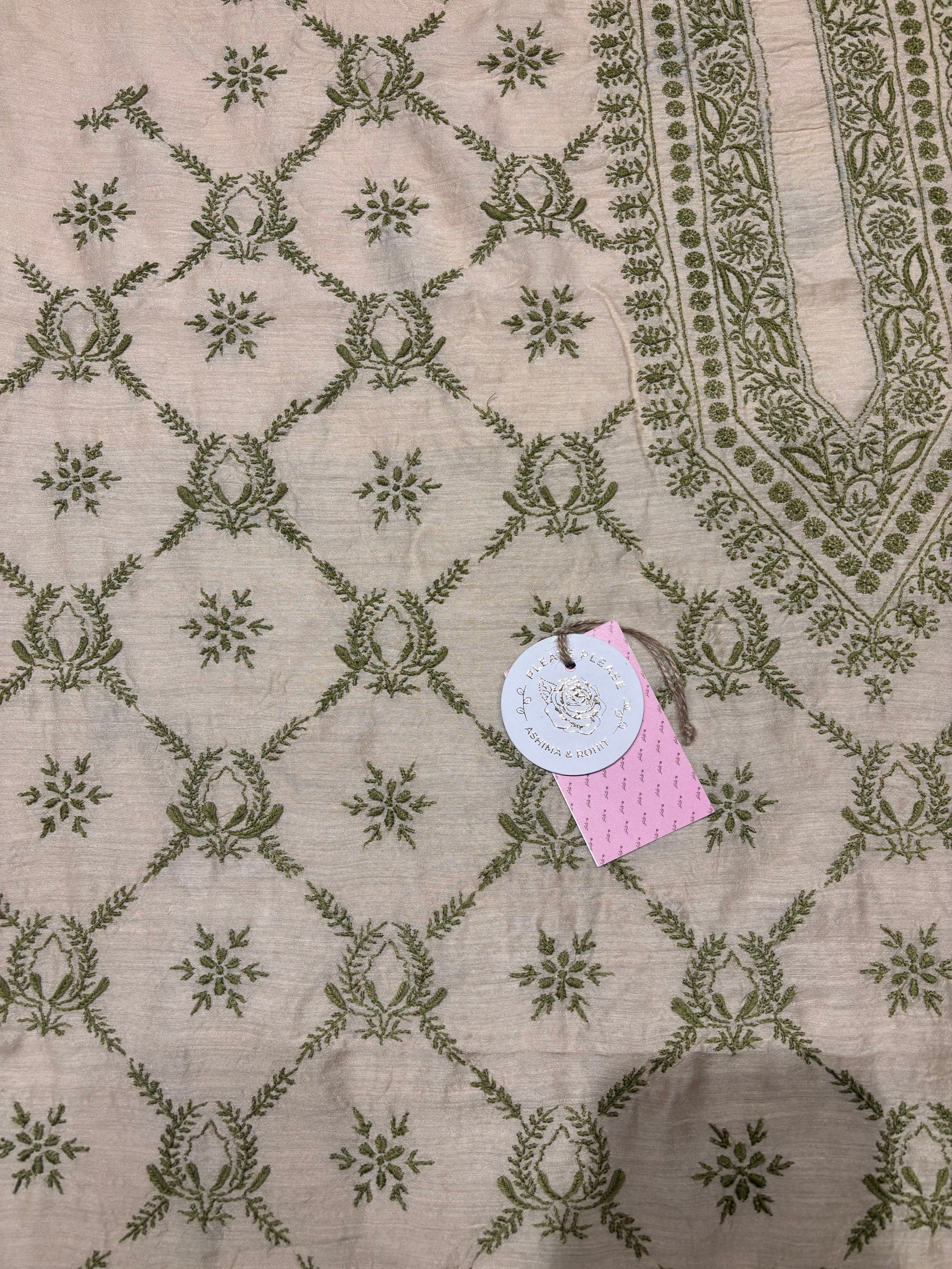 Dyeable Monga Silk Chikankari Kurta and Dupatta Fabric