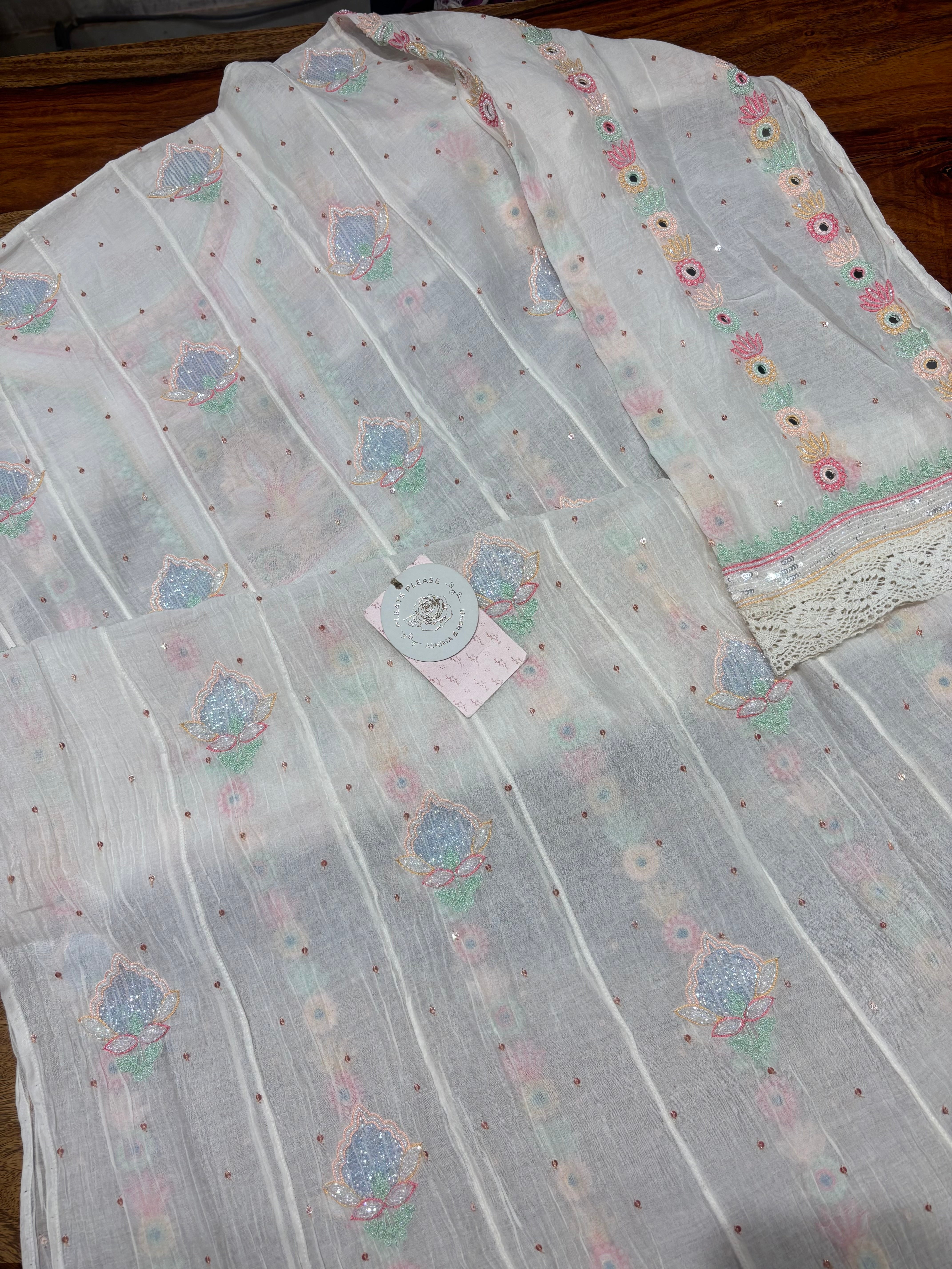 Dyeable Chanderi Mul Chikankari Kurta & Dupatta Set