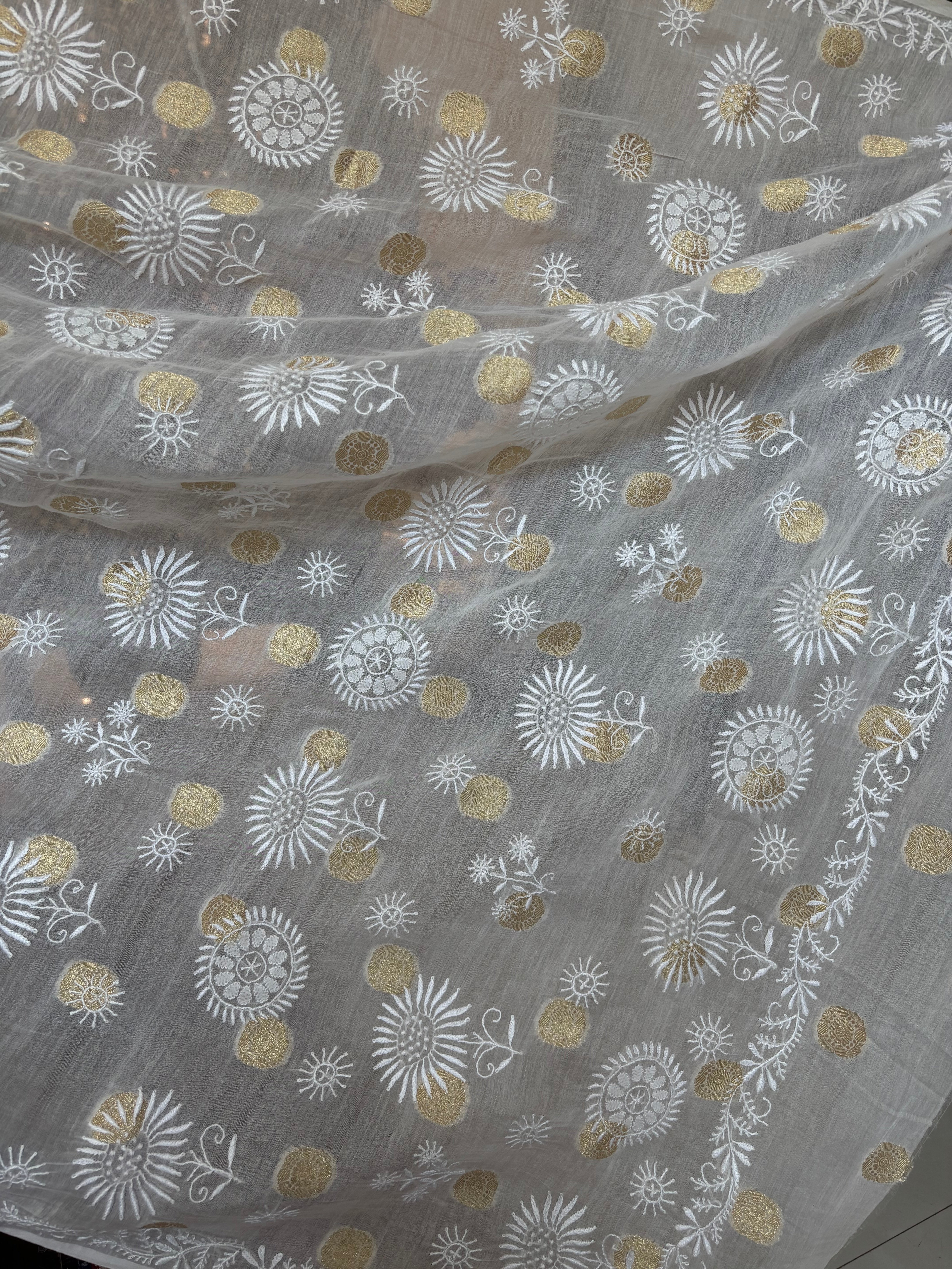 Dyeable Pure Chanderi Mul With Banarasi Boota Chikankari Saree