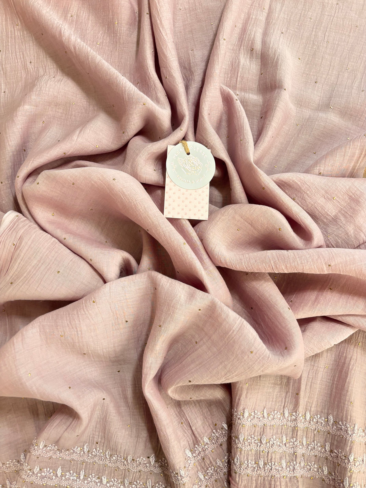 Dusty Mauve Chanderi Mul Chikankari Mukaish Kurta & Dupatta