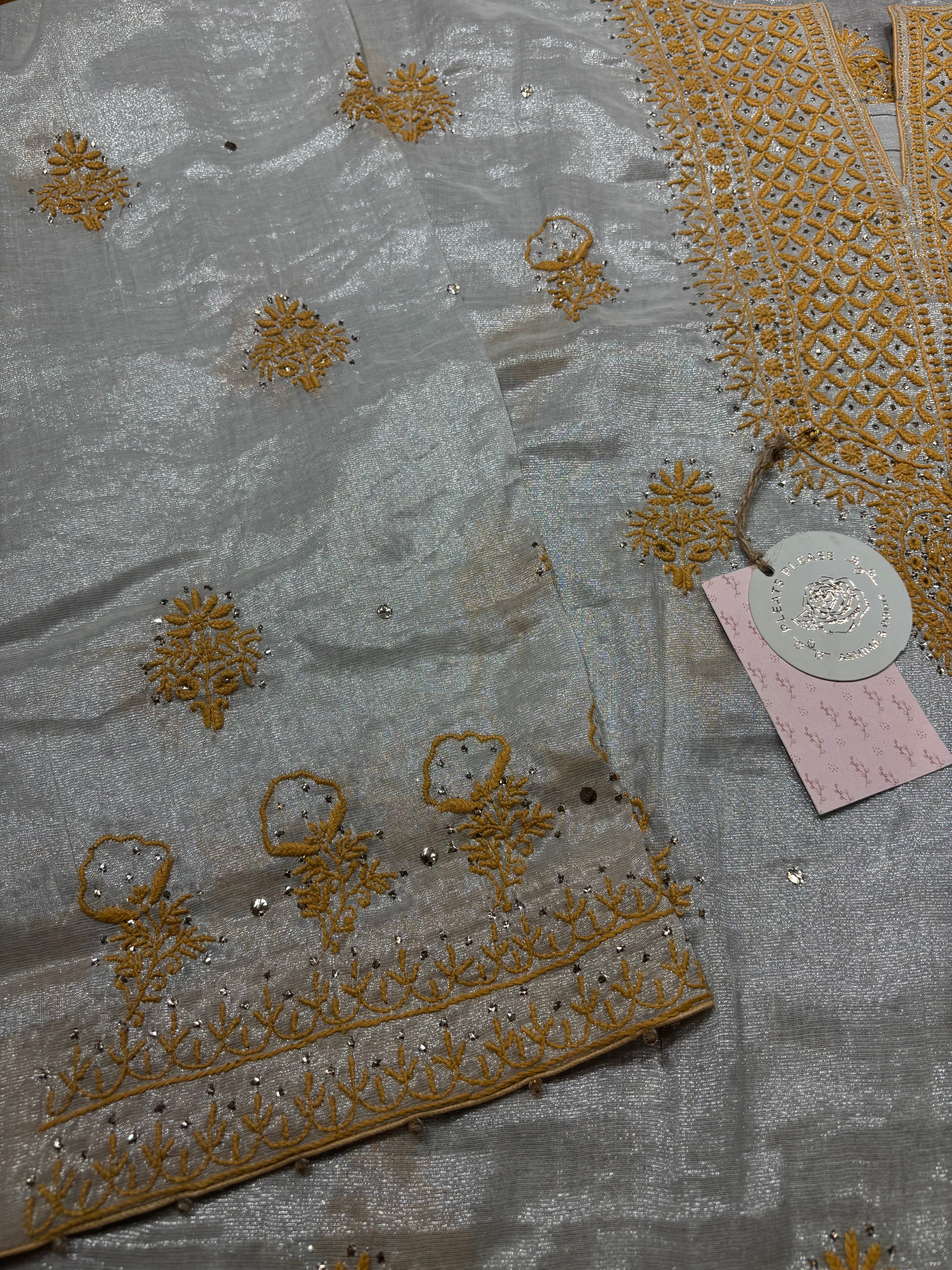 Silver Tissue Chikankari Kurta and dupatta set