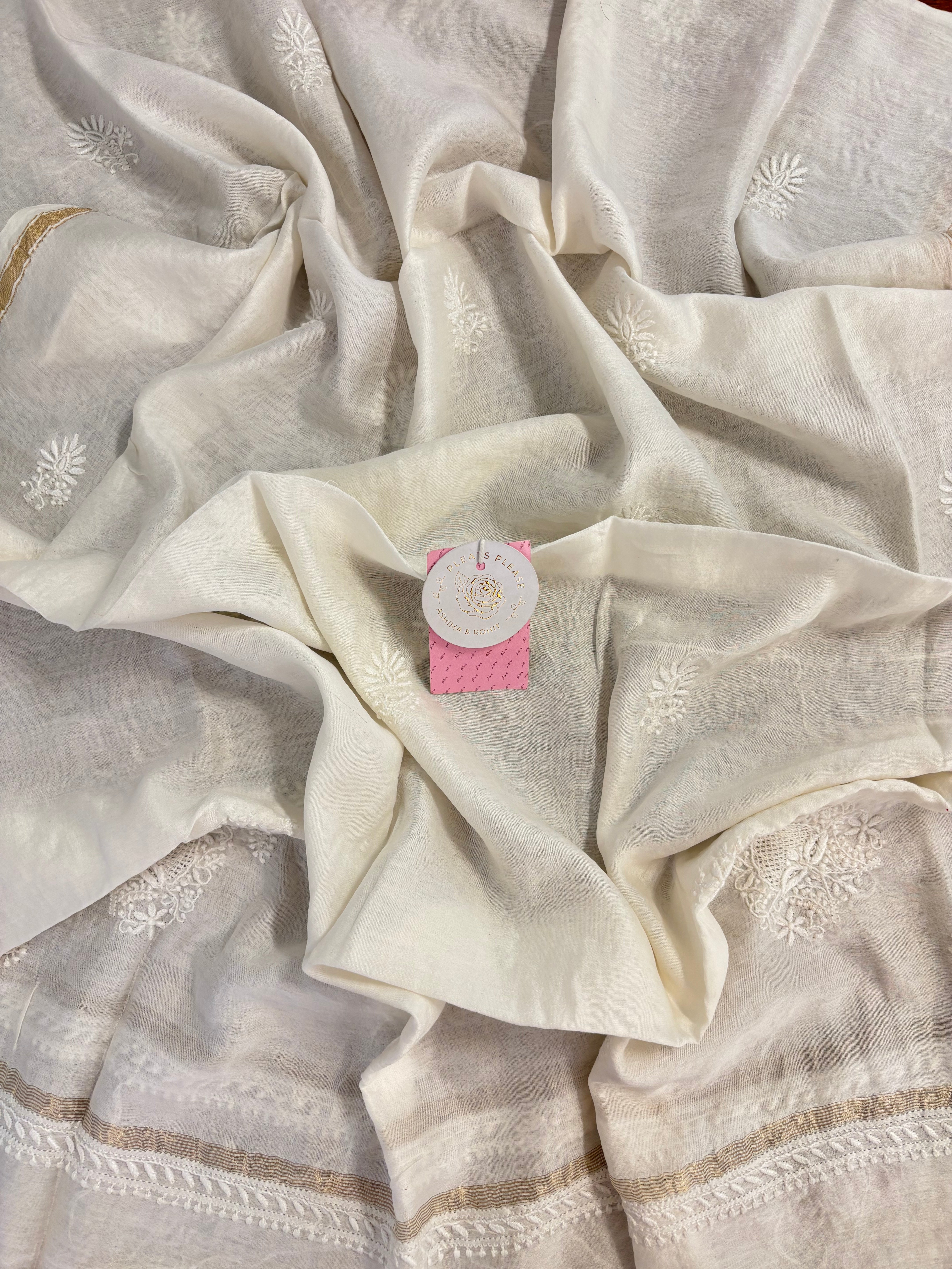 Dyeable Pure Chanderi Chikankari Kurta & Dupatta Set