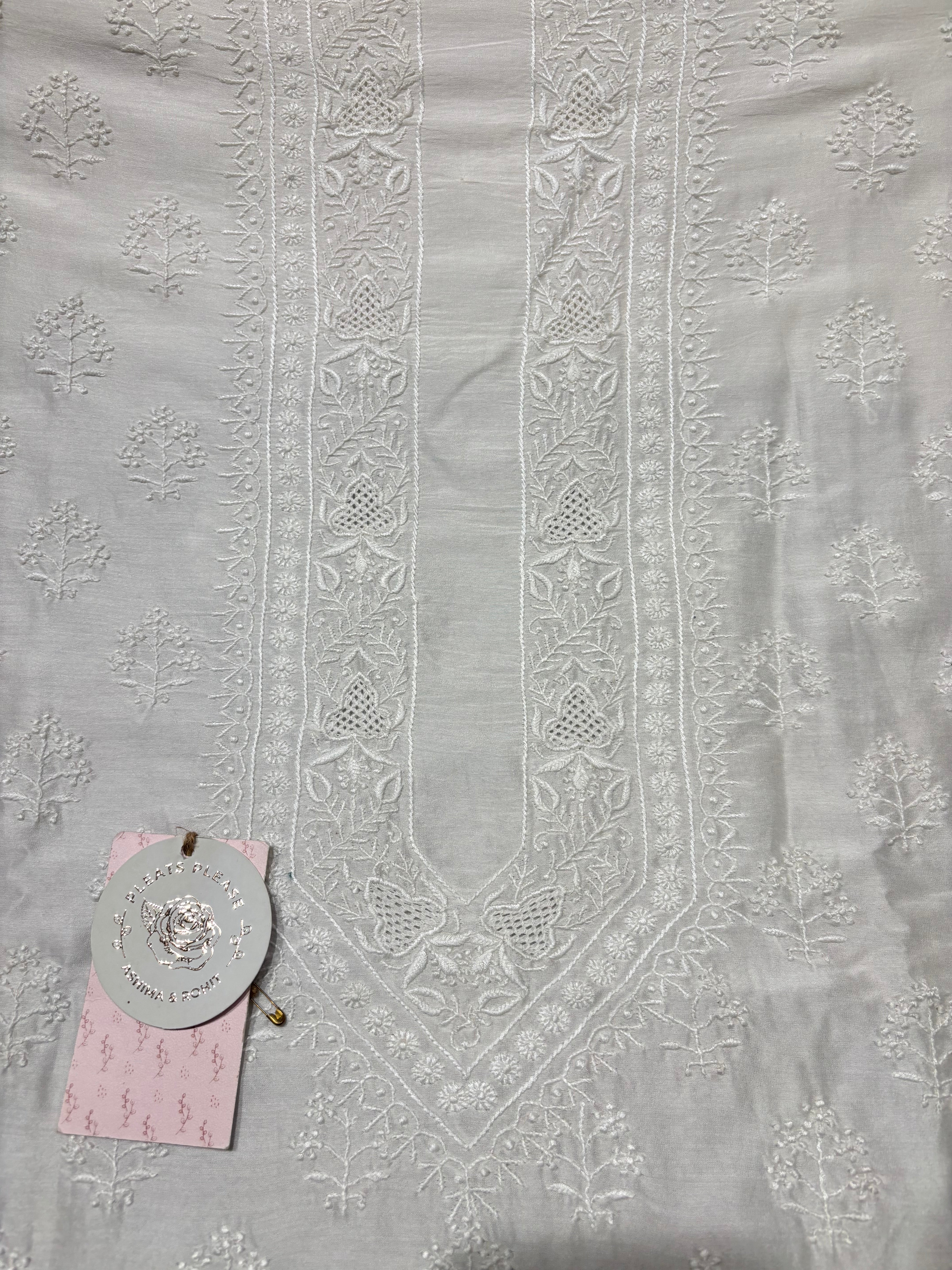 Dyeable Chanderi Silk Chikankari Men’s Kurta Fabric