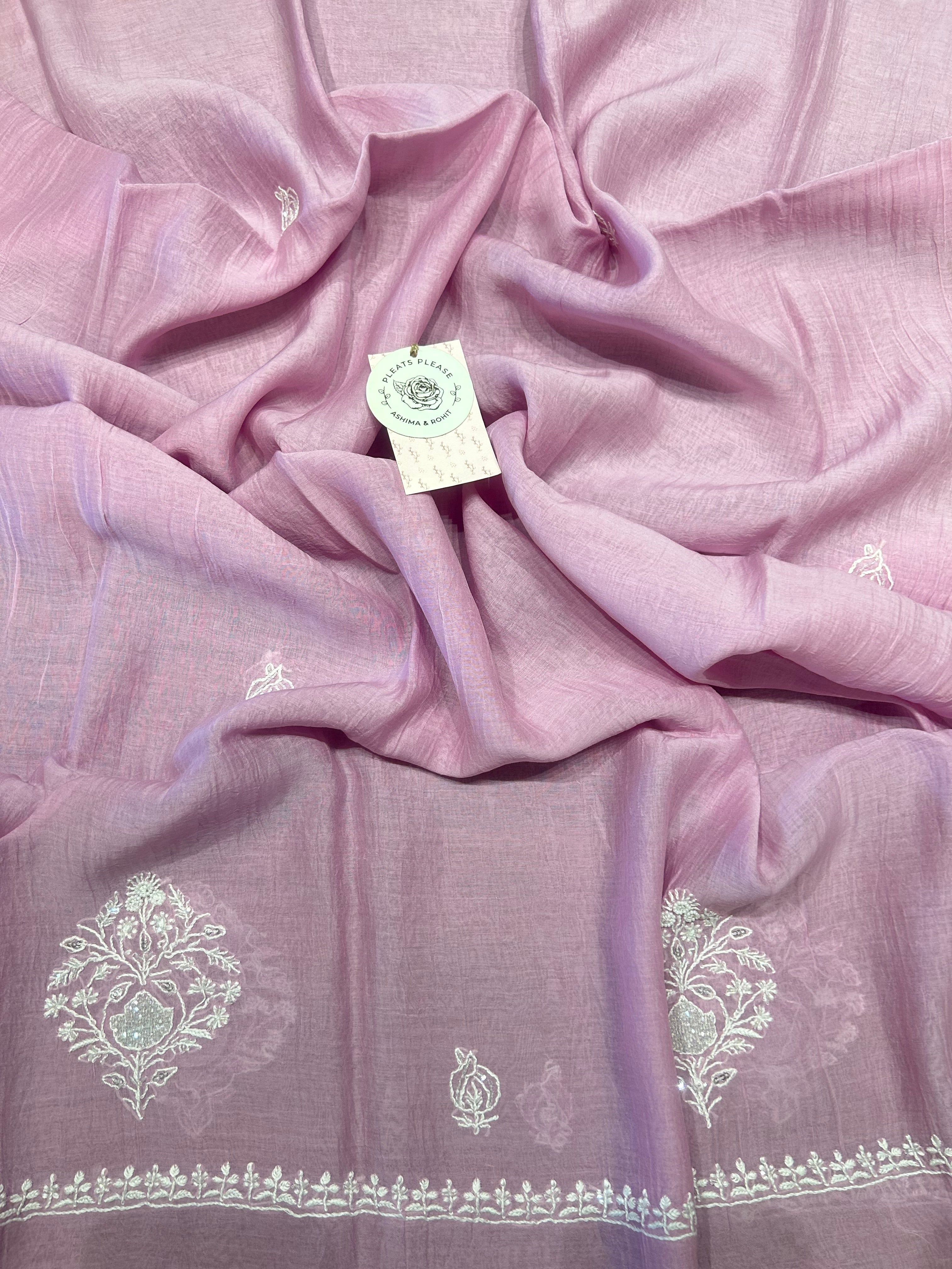 Purple Chikankari Chanderi Mul Kurta and Dupatta set