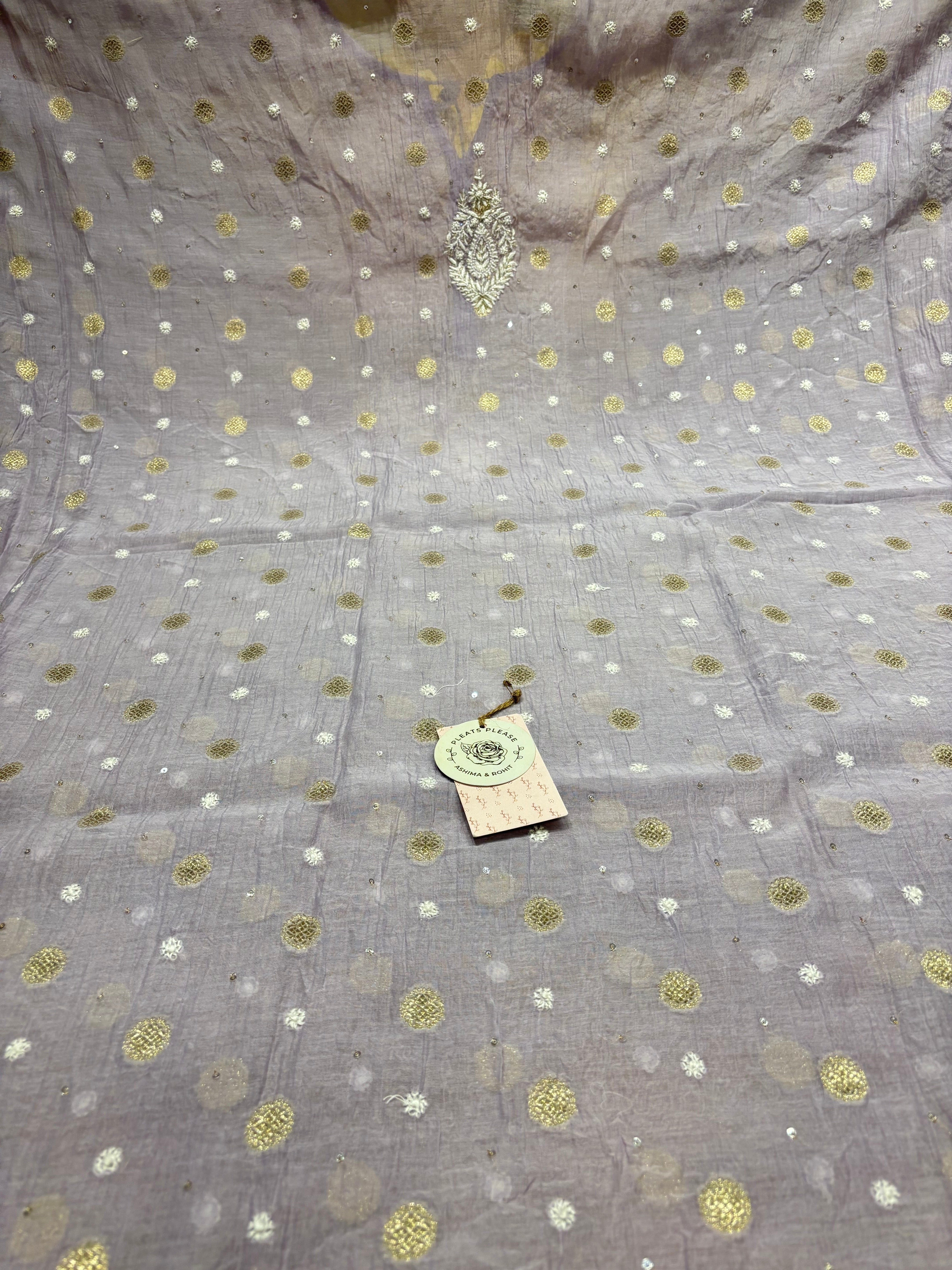 Lilac Chanderi Mul Chikankari Kaftan