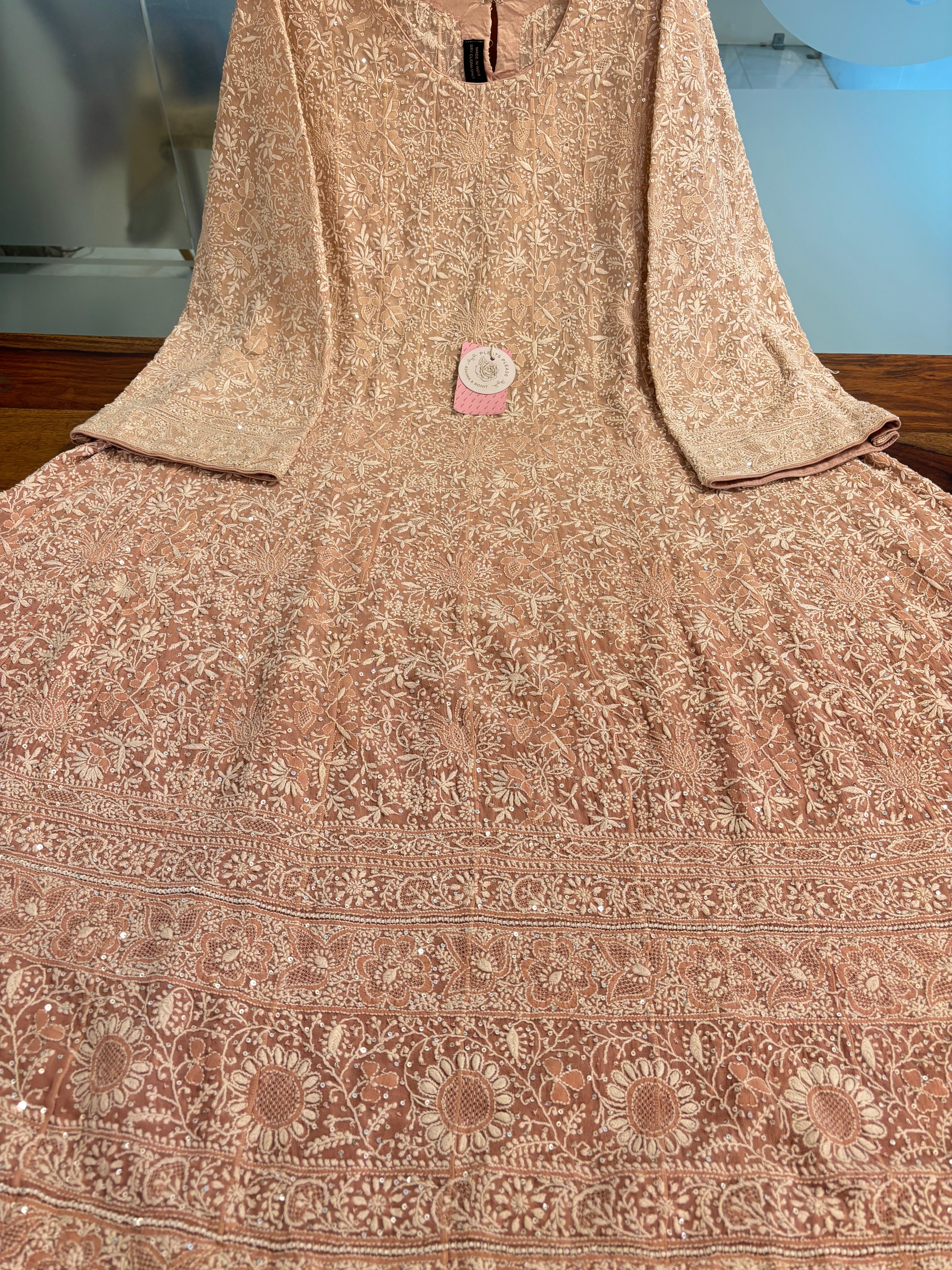 Old Rose Ombre Pure & Premium Georgette Chikankari A-line Anarkali