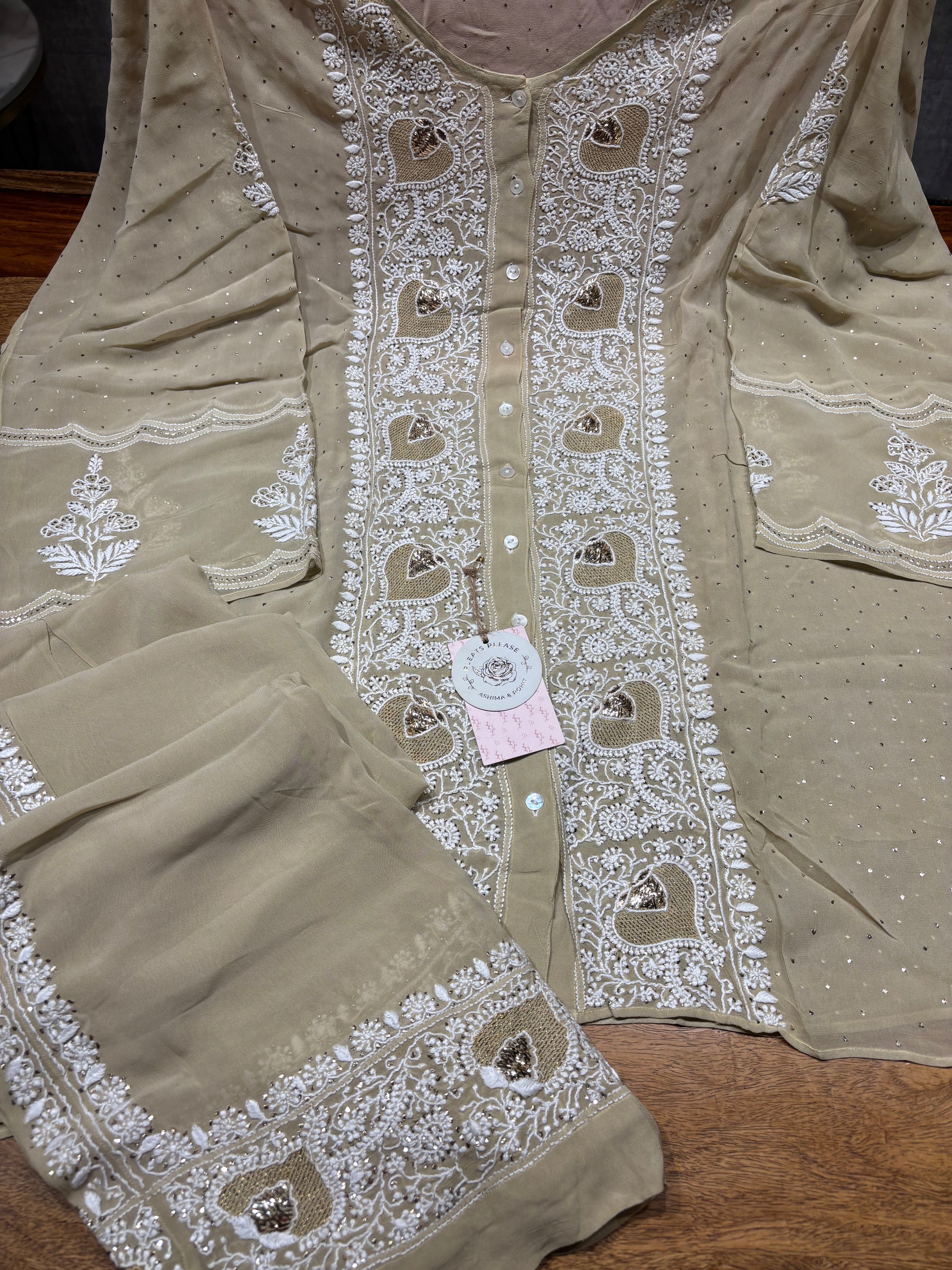 Brown Pure And Premium  Georgette Chikankari Co-ord Set