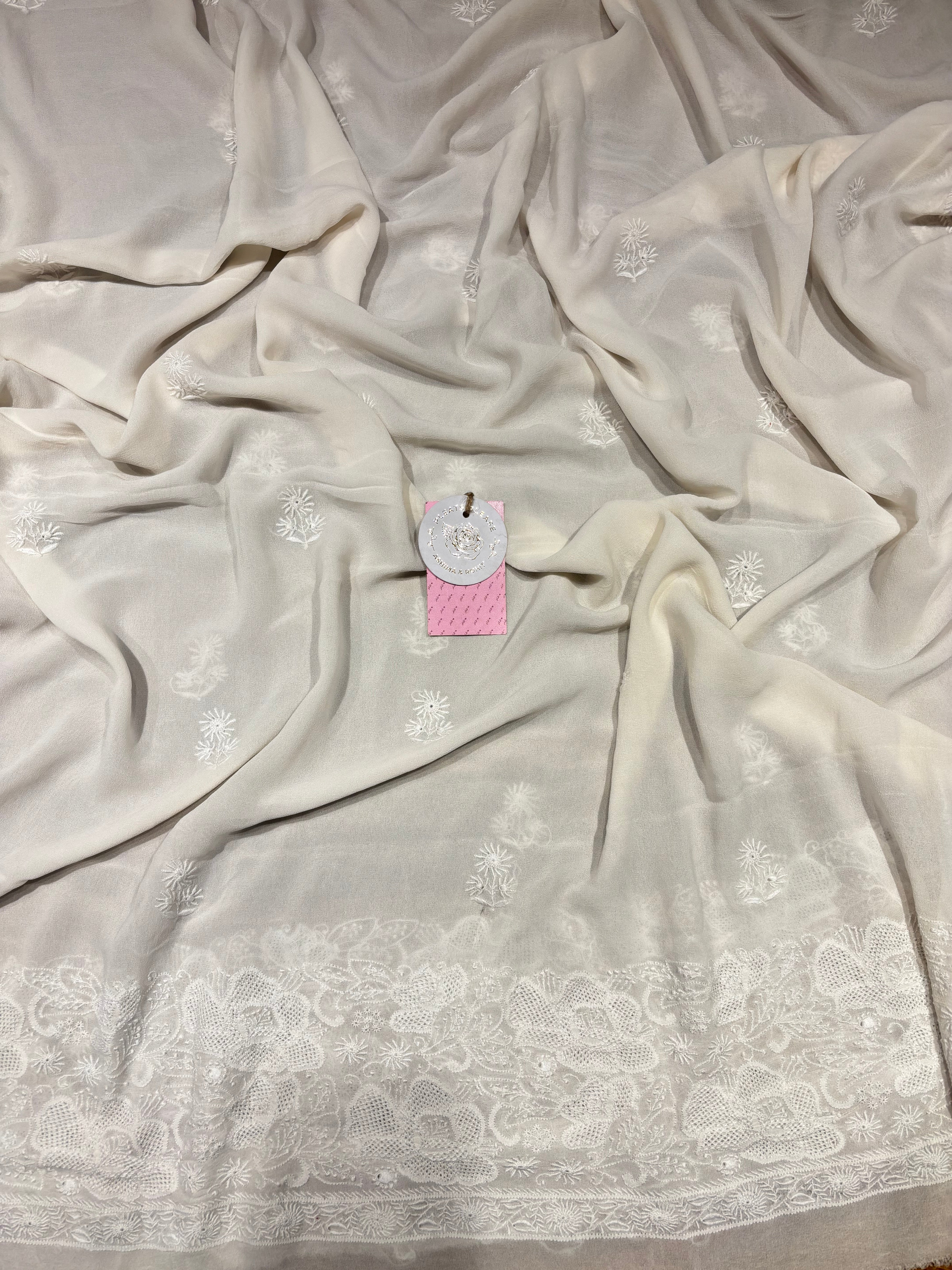 Dyeable Pure & Premium Georgette Chikankari Kurta & Dupatta Fabric