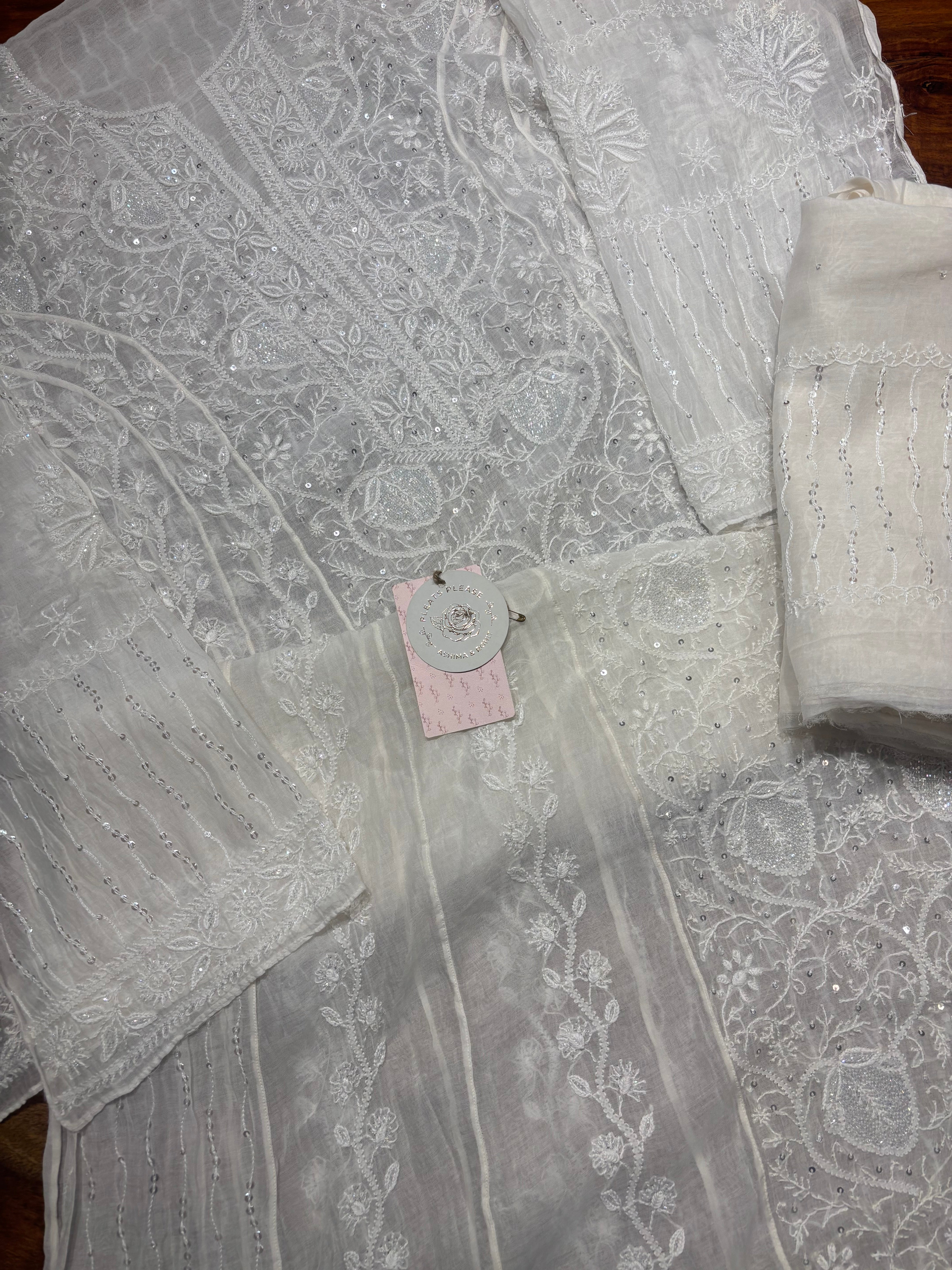 Dyeable Chanderi Mul Chikankari Anarkali and Dupatta set