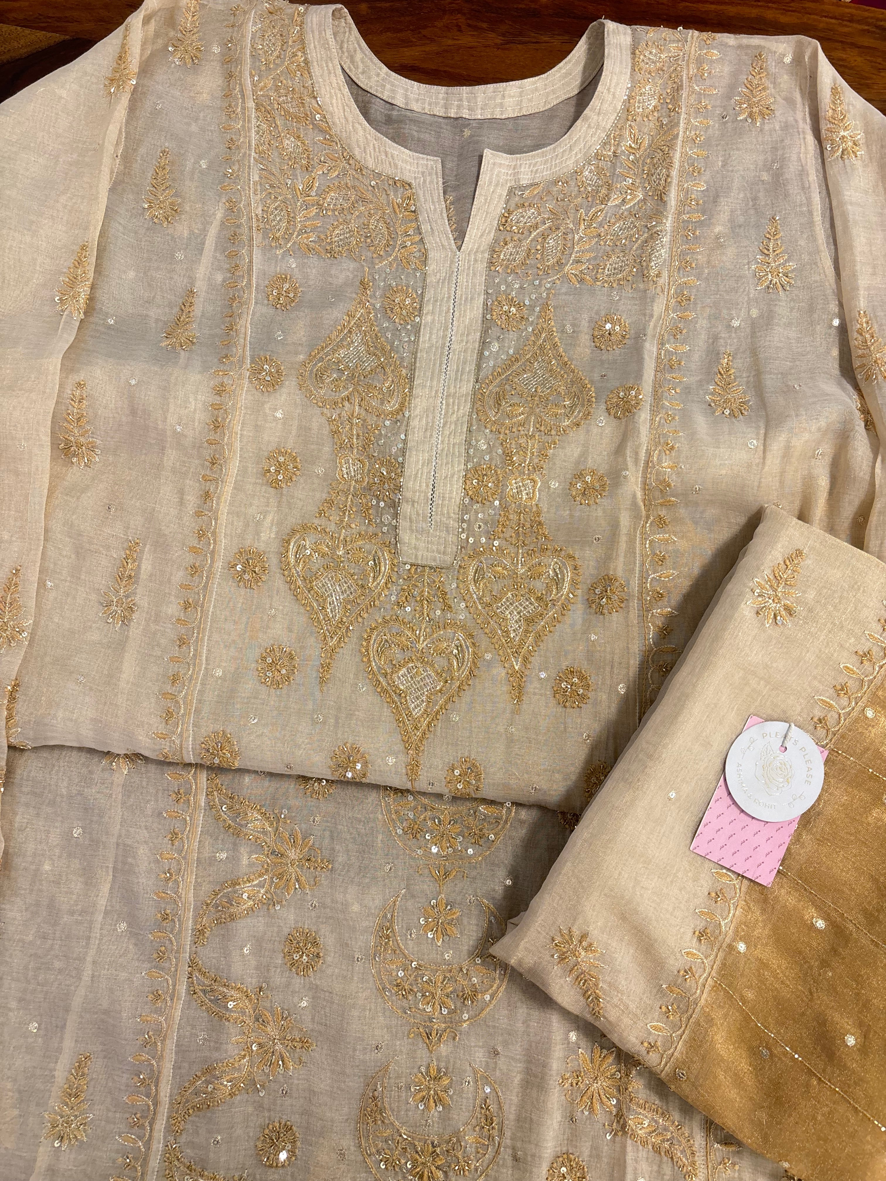 Dyeable Pure & Premium Tissue Chand Boota Chikankari Kurta & Dupatta - Pleats PleaseChikankari