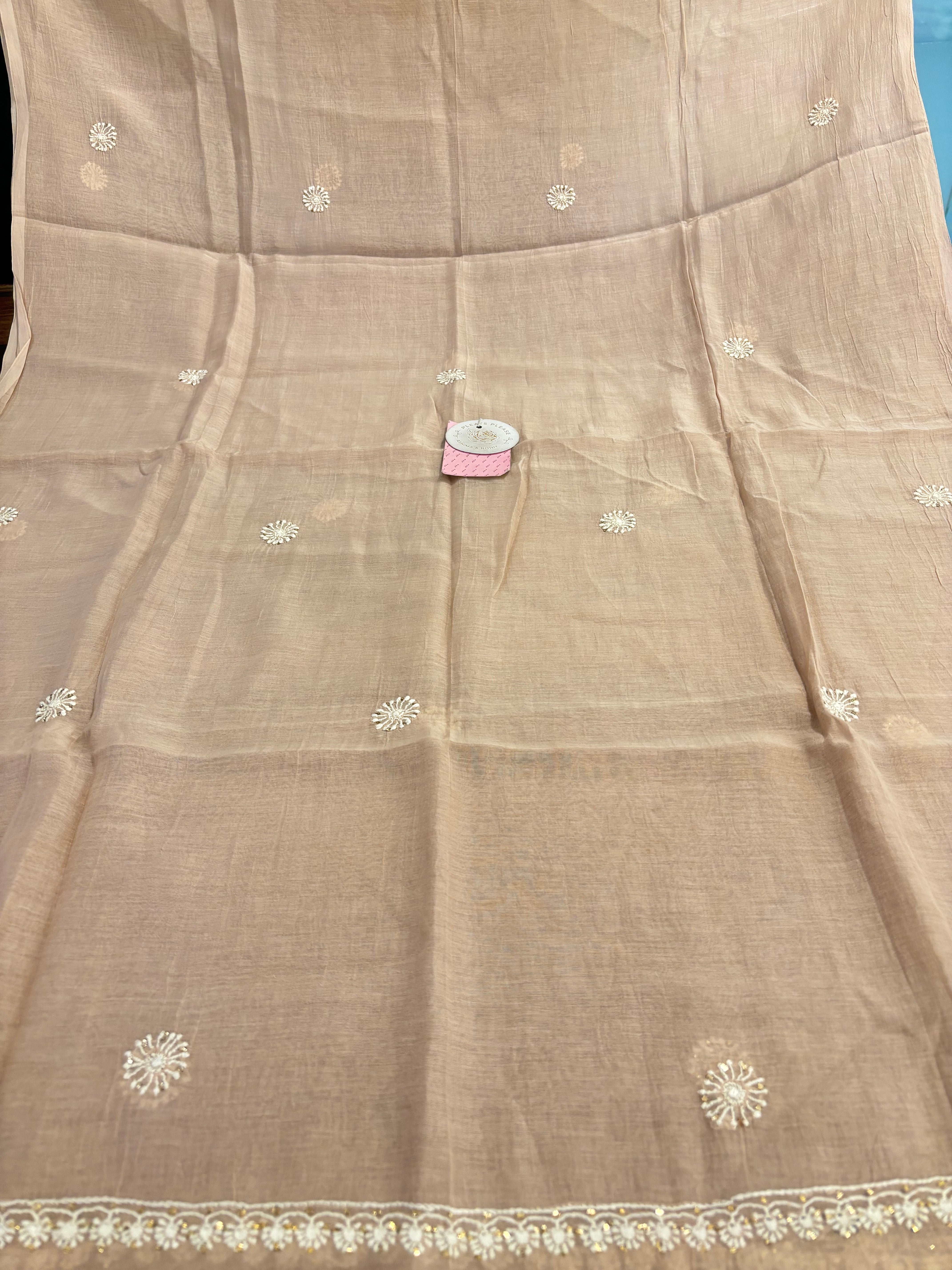 Rosewood Taupe Chanderi Mukaish Chikankari Kurta & Dupatta - Pleats PleaseChikankari