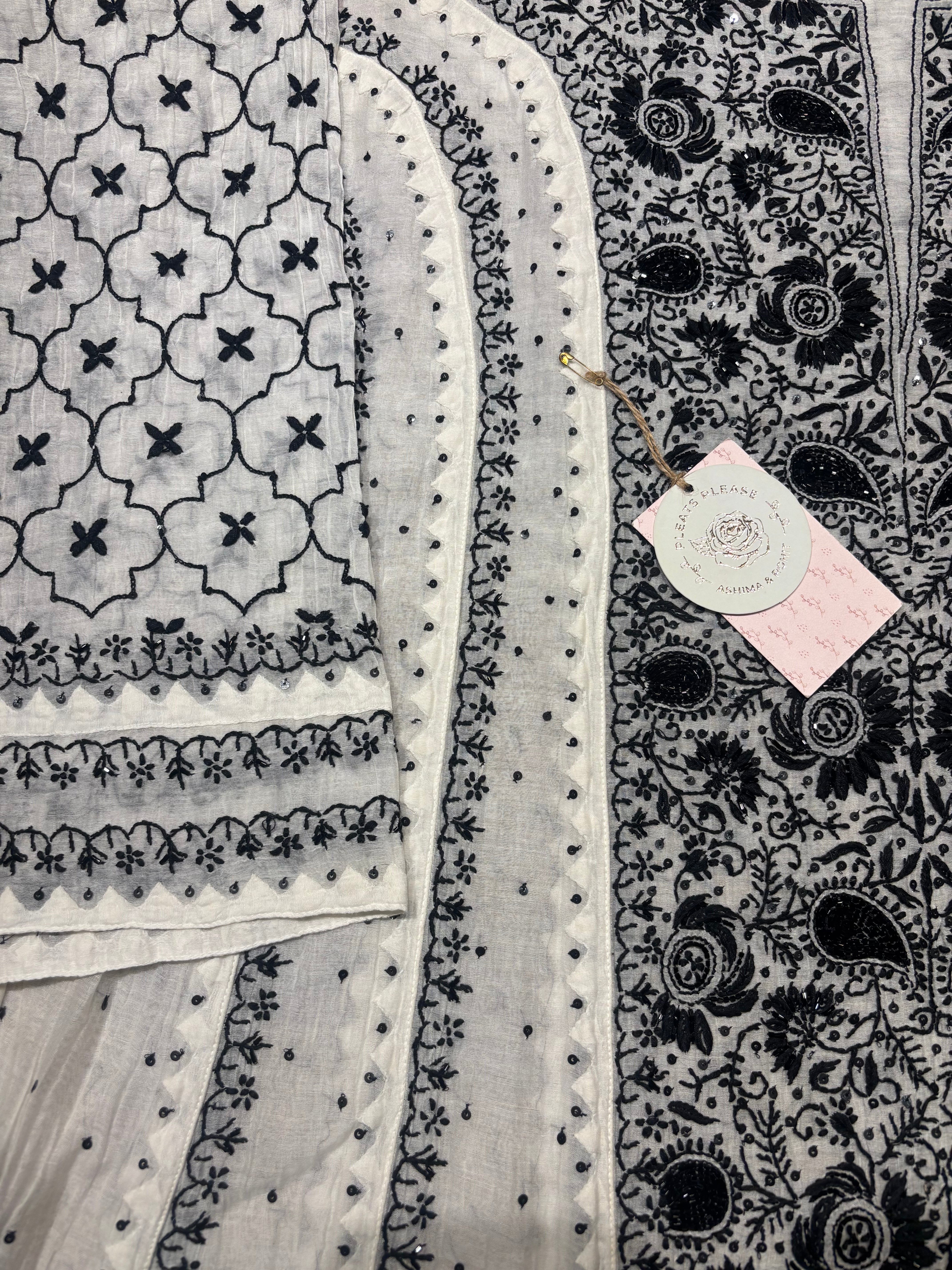 Dyeable Chanderi Mul Chikankari Anarkali and Dupatta set