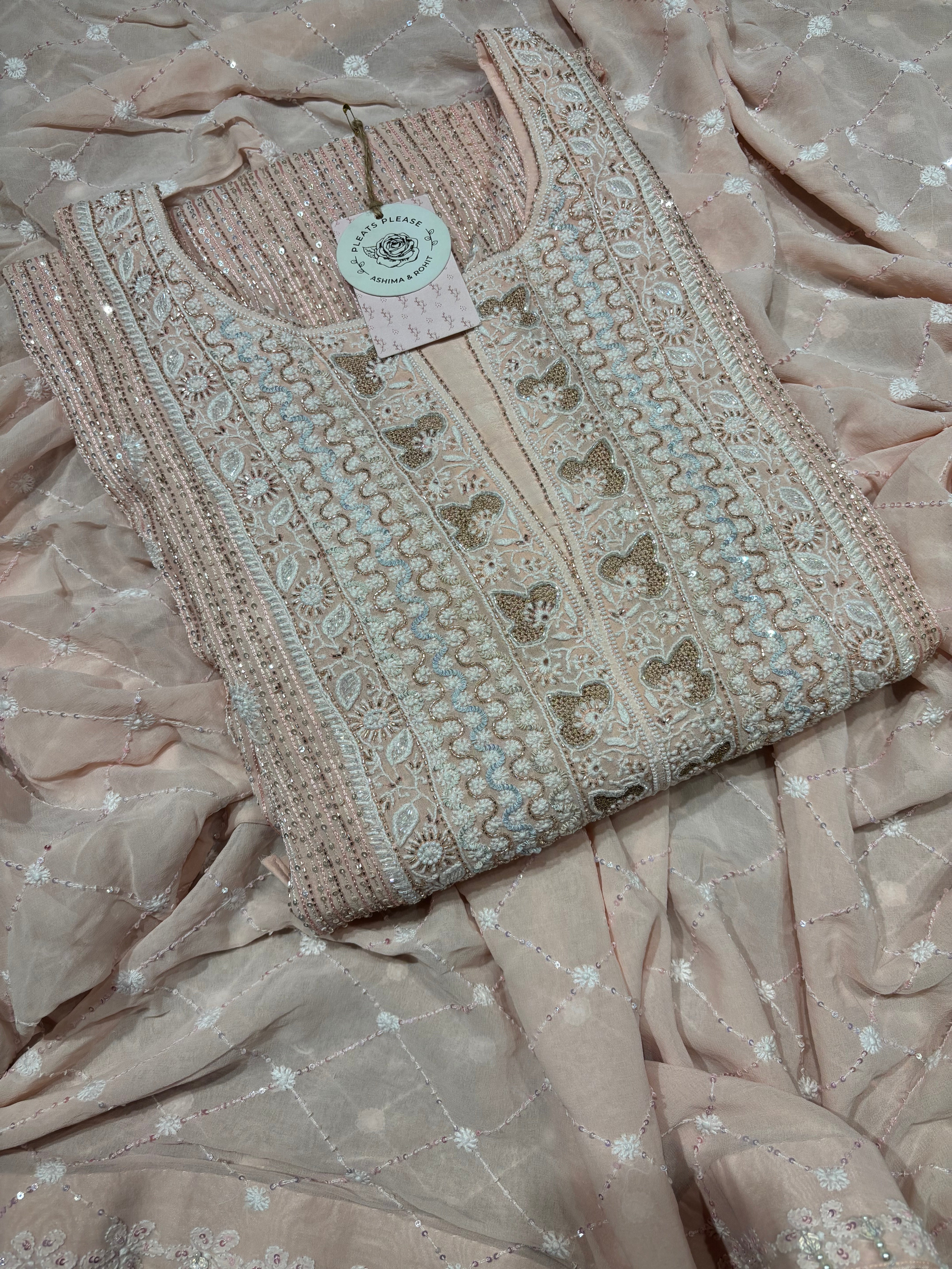 Pink Pure And Premium Georgette Chikankari Kurta And Dupatta Set