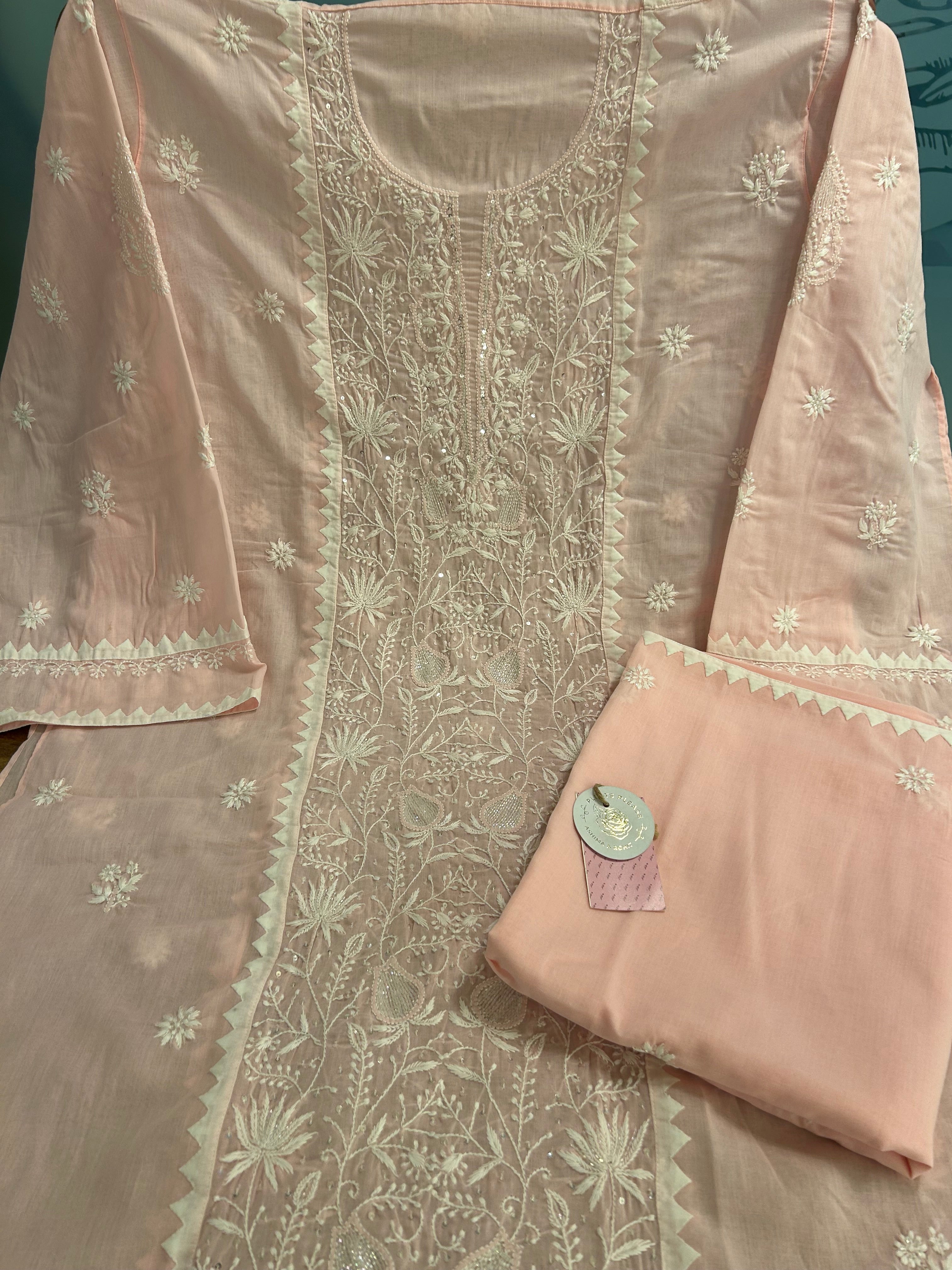 Baby Pink Mulmul  Chikankari Kurta & Dupatta