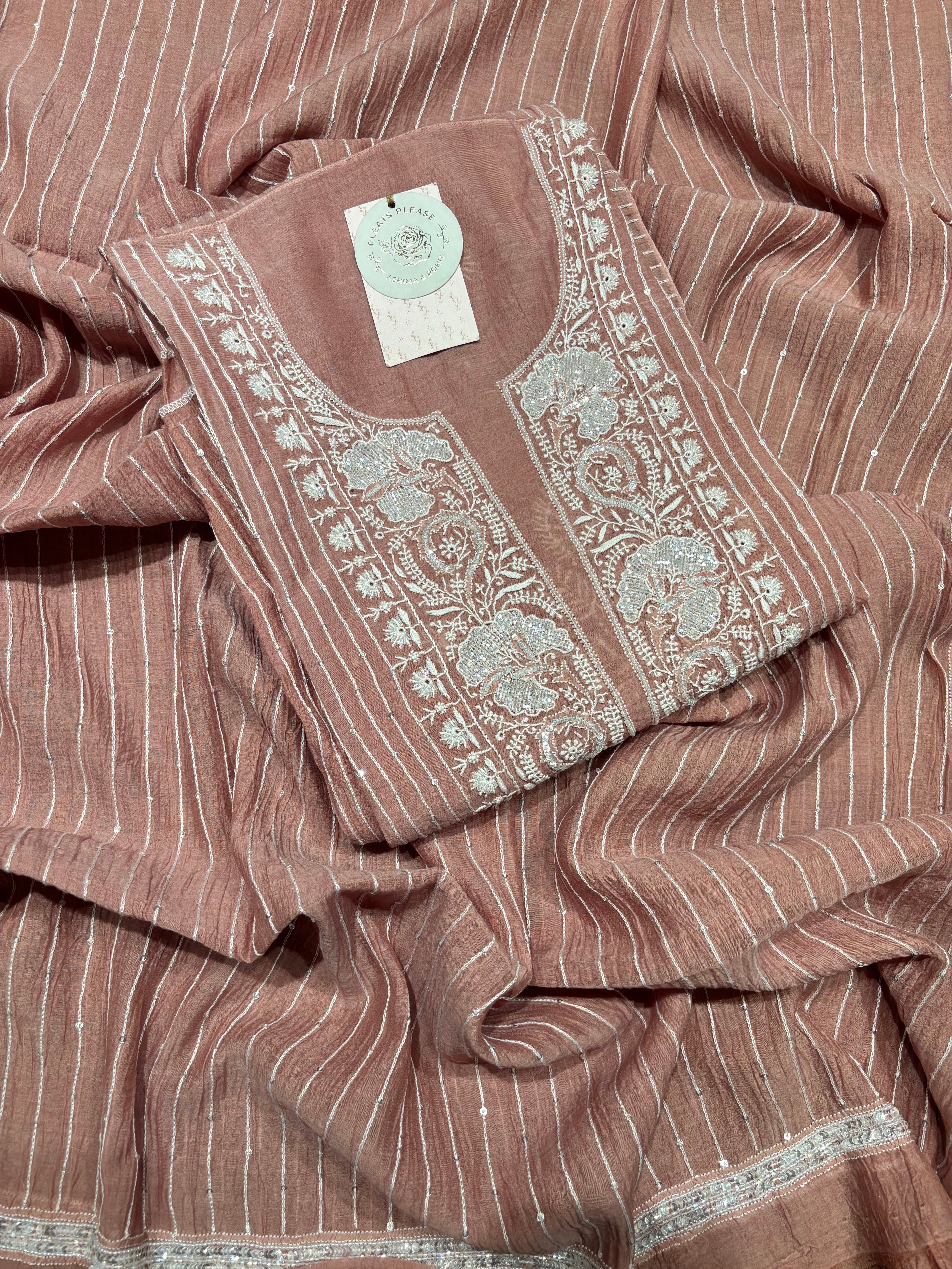Brown chanderi Mul Chikankari kurta and Dupatta Set